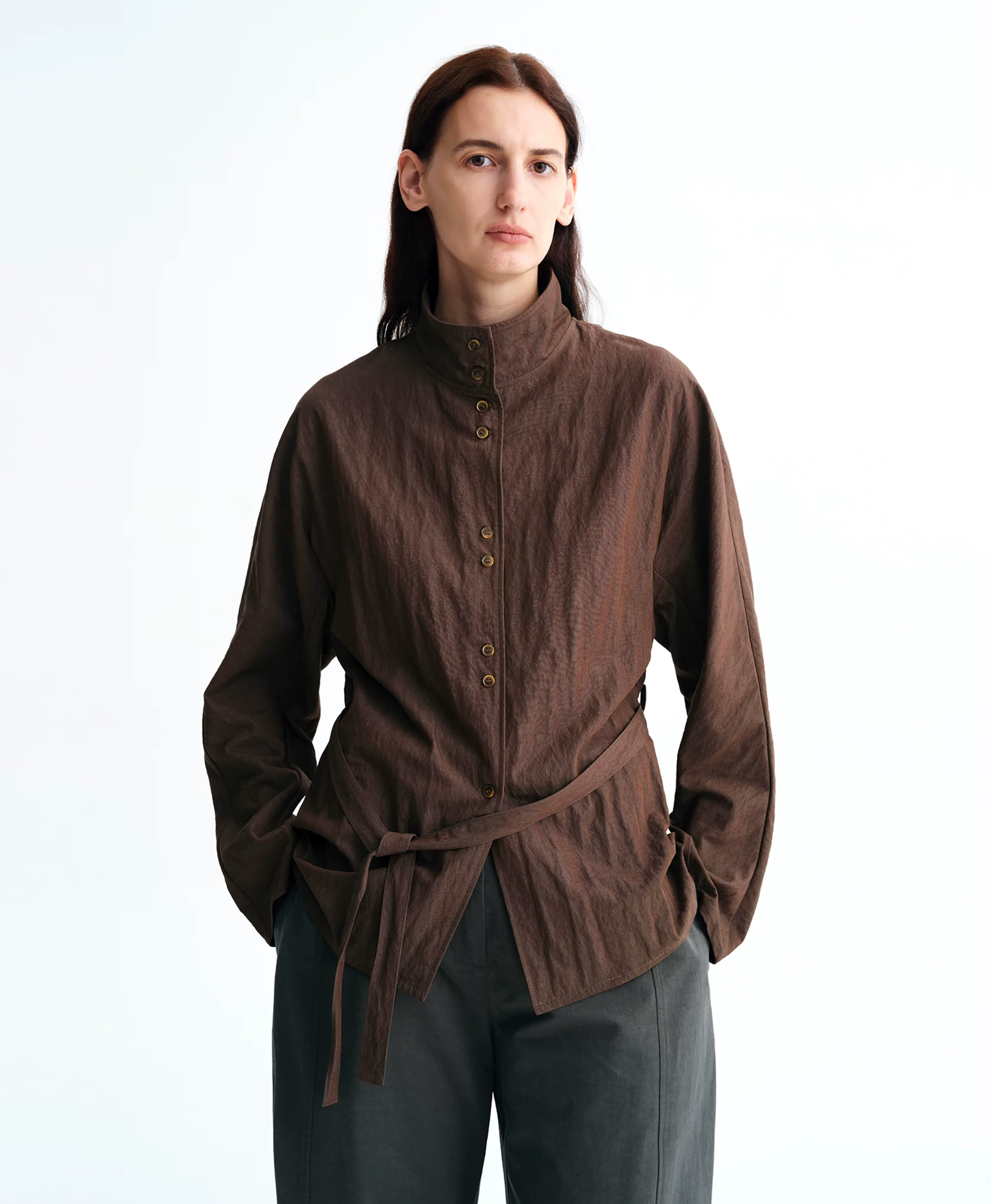 Washed Micro-Textured Belted Shirt - Image 2