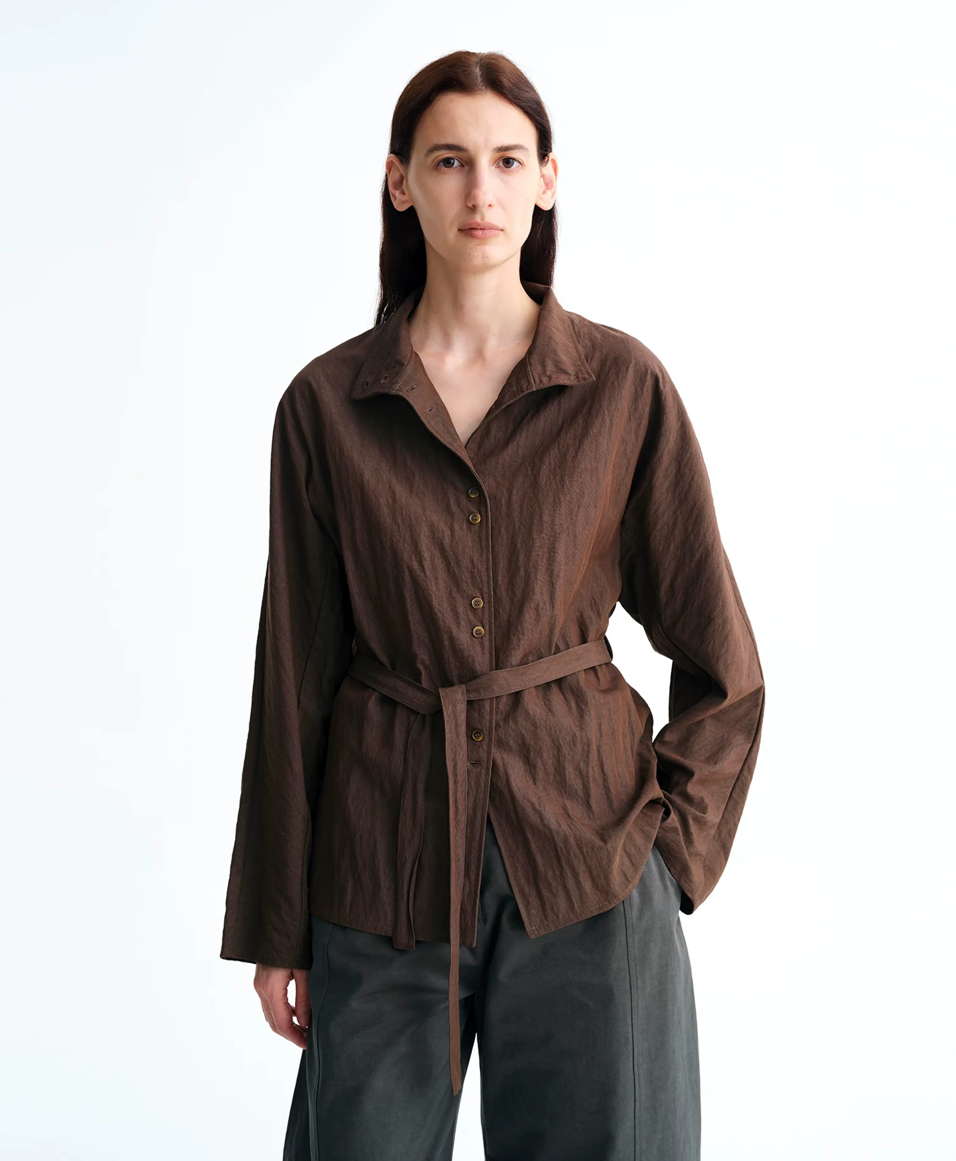Washed Micro-Textured Belted Shirt - Image 3