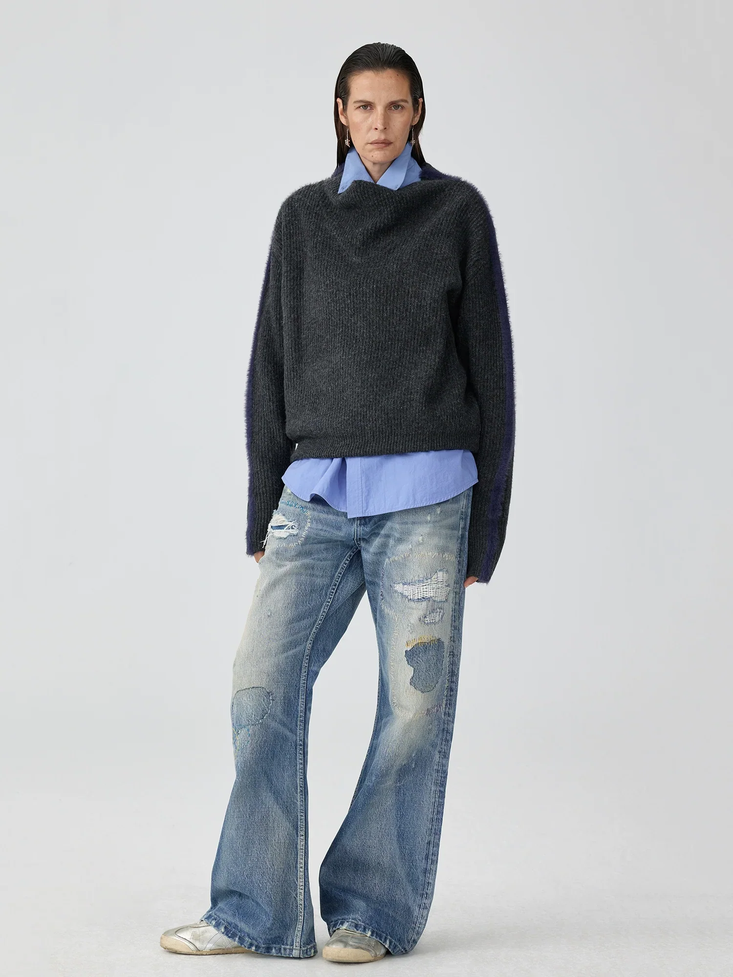 Washed Patchwork Flare Jeans - Image 2