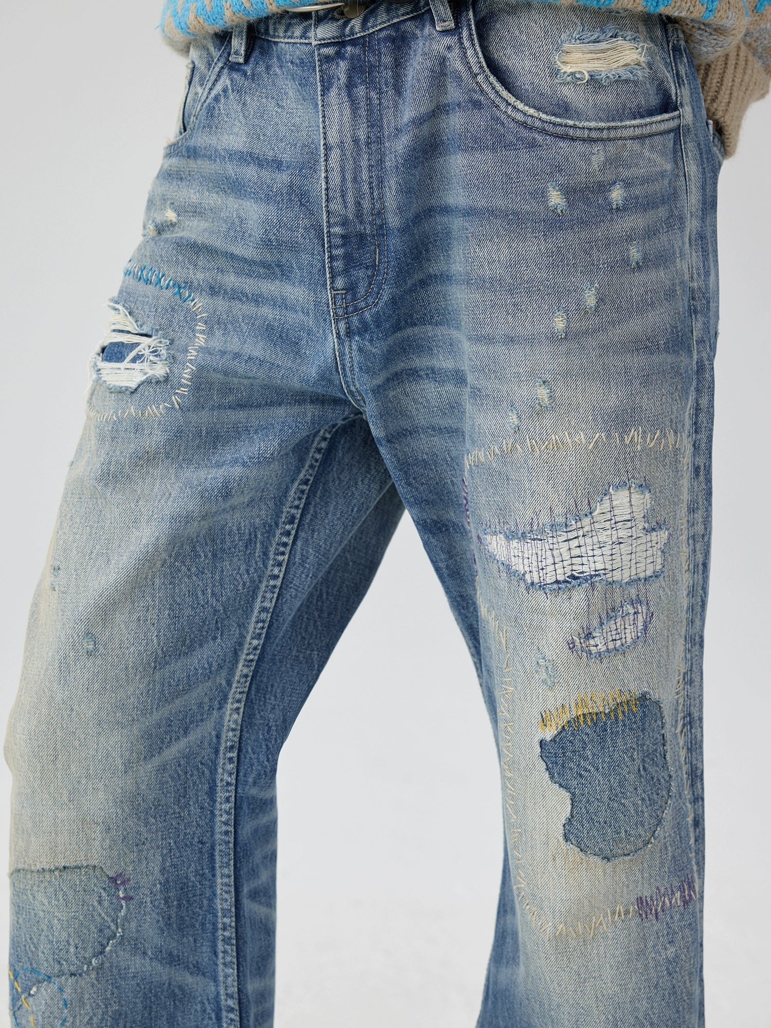 Washed Patchwork Flare Jeans - Image 3