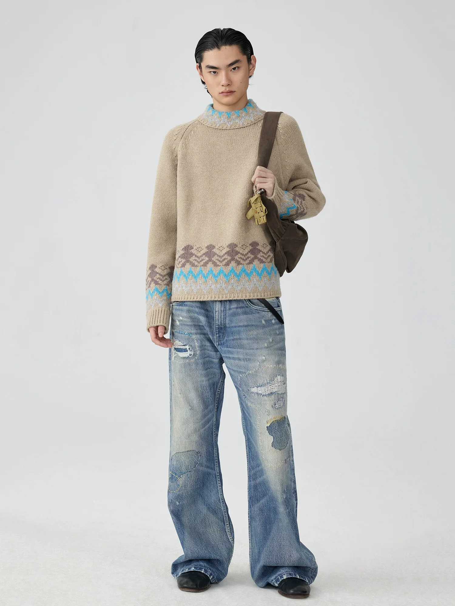 Washed Patchwork Flare Jeans - Image 4