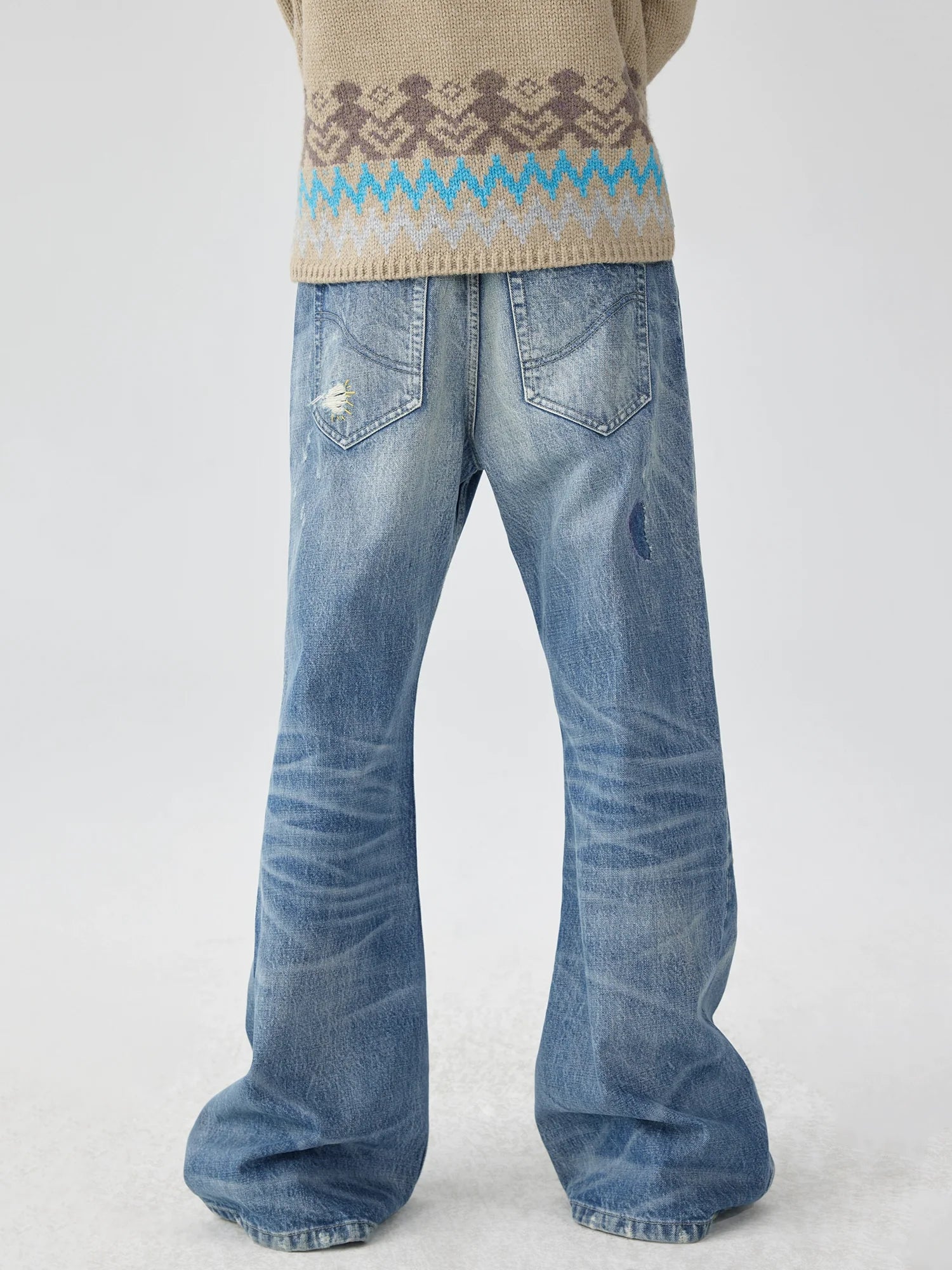 Washed Patchwork Flare Jeans - Image 5