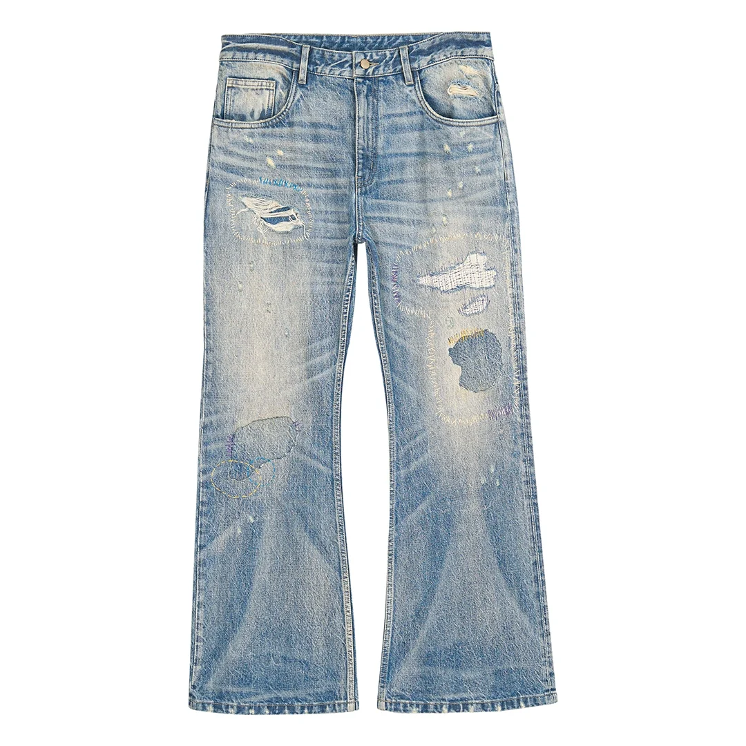 Washed Patchwork Flare Jeans - Image 6