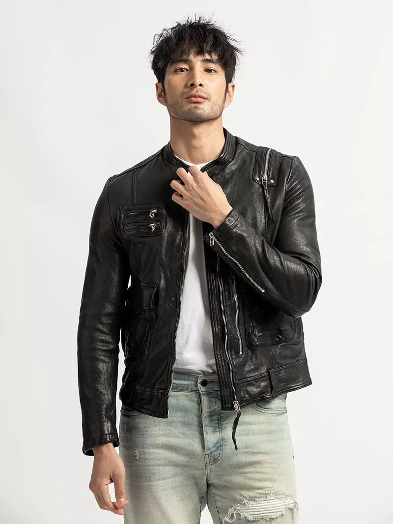Washed Sheepskin Moto Jacket