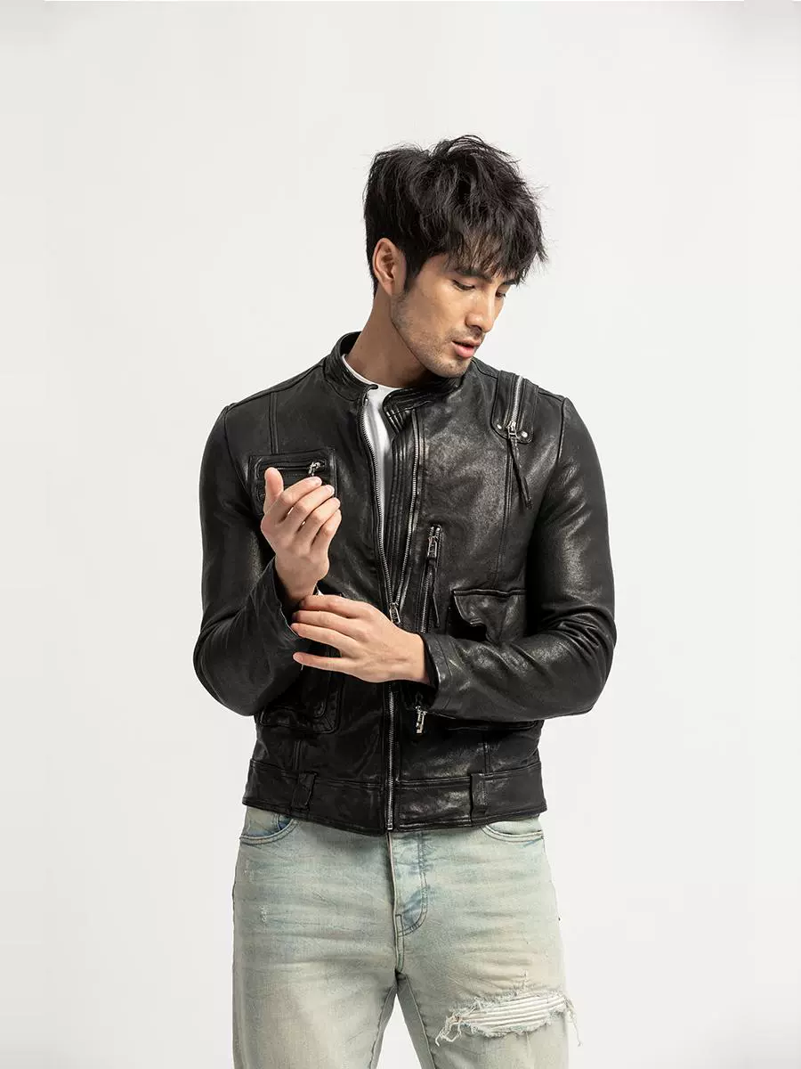 Washed Sheepskin Moto Jacket - Image 2