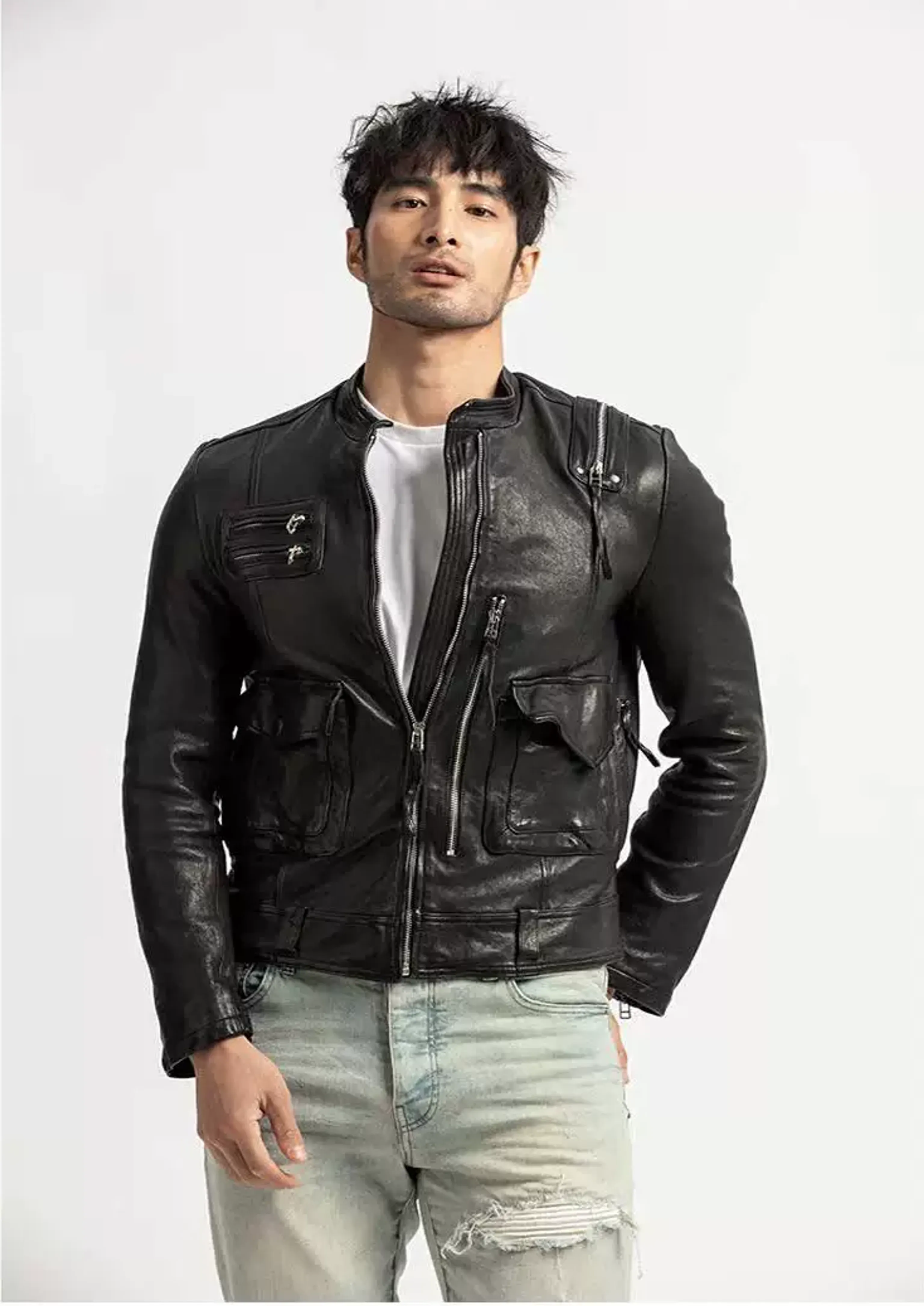 Washed Sheepskin Moto Jacket - Image 3