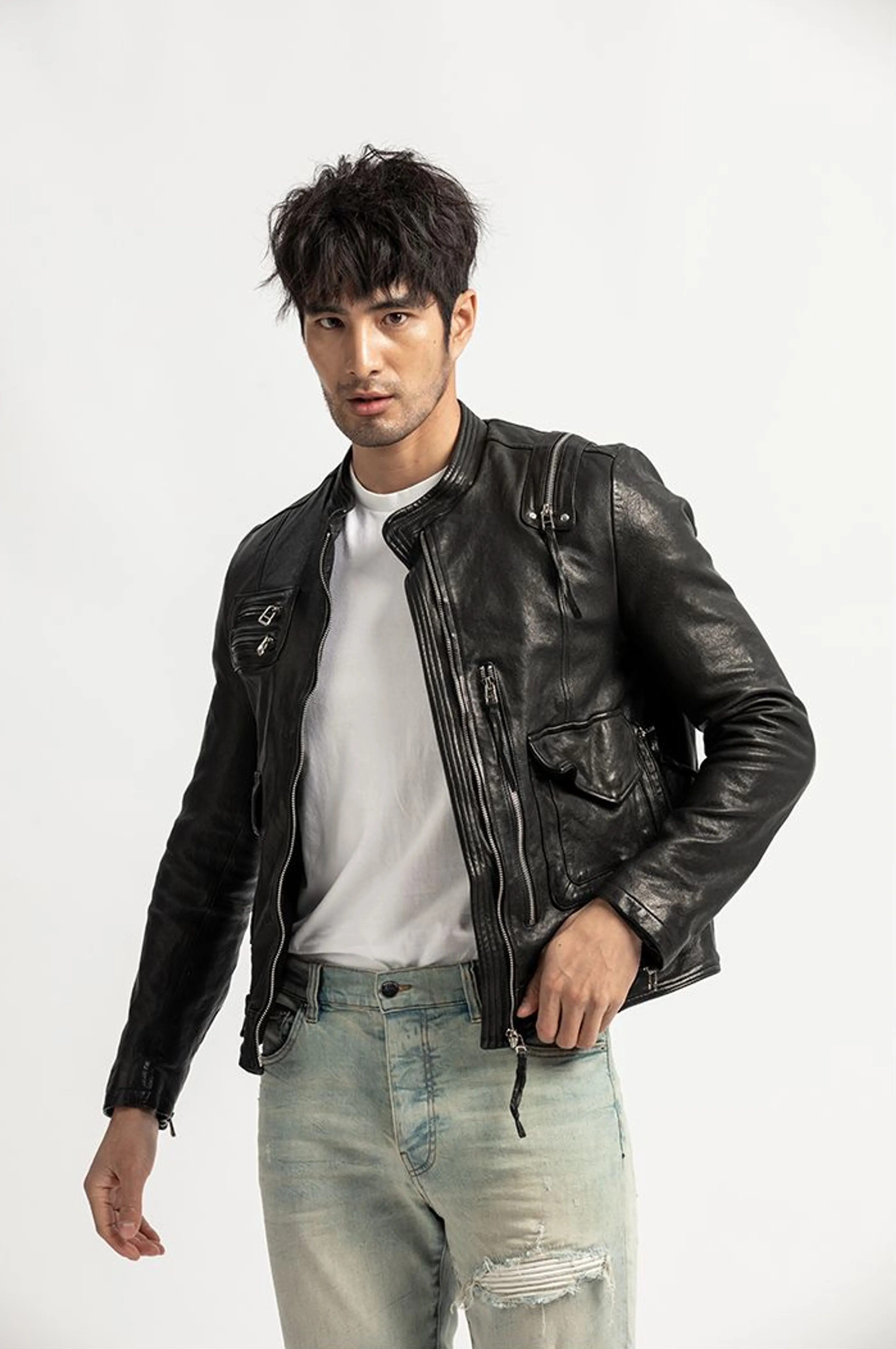 Washed Sheepskin Moto Jacket - Image 4
