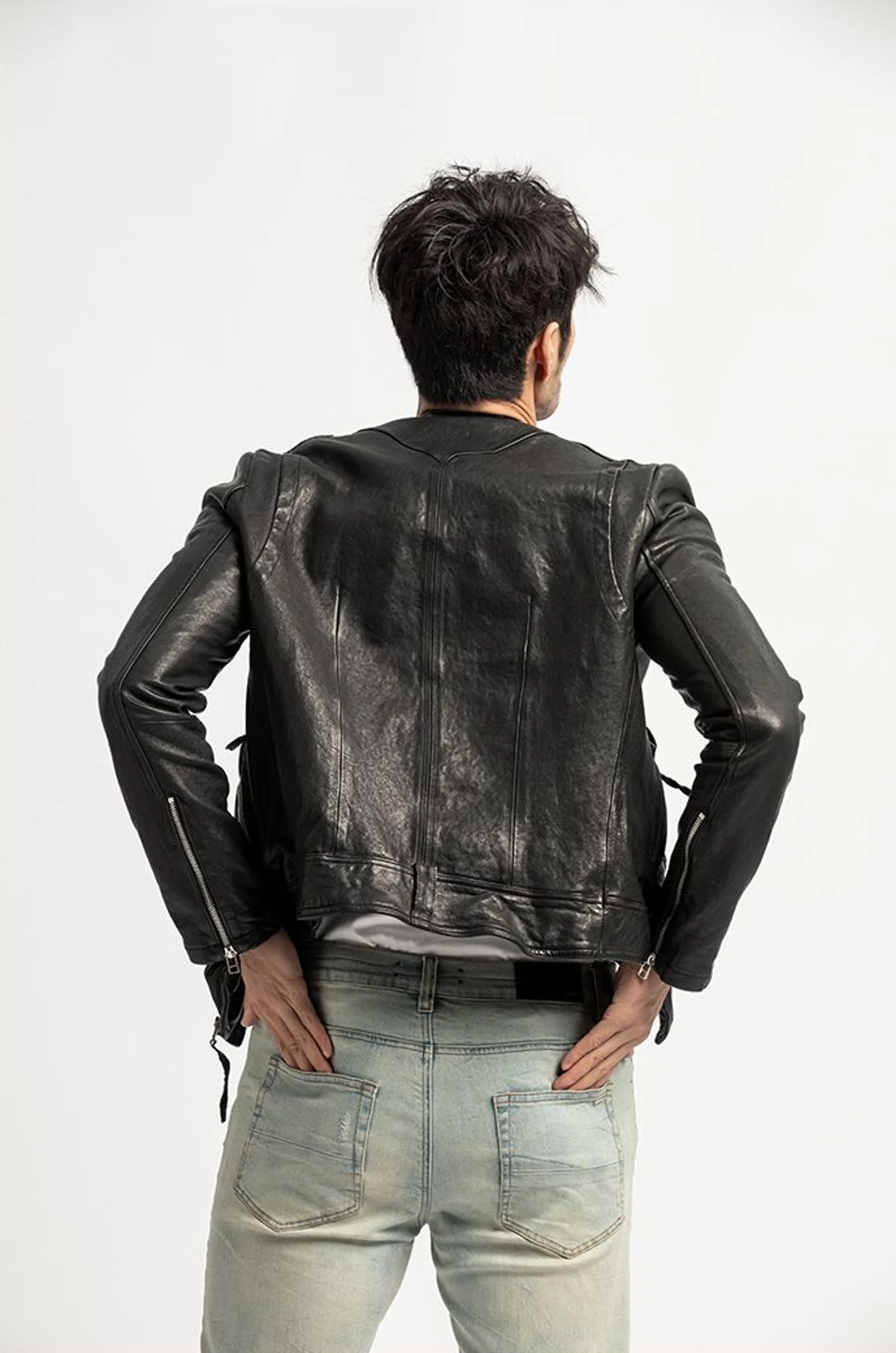 Washed Sheepskin Moto Jacket - Image 5