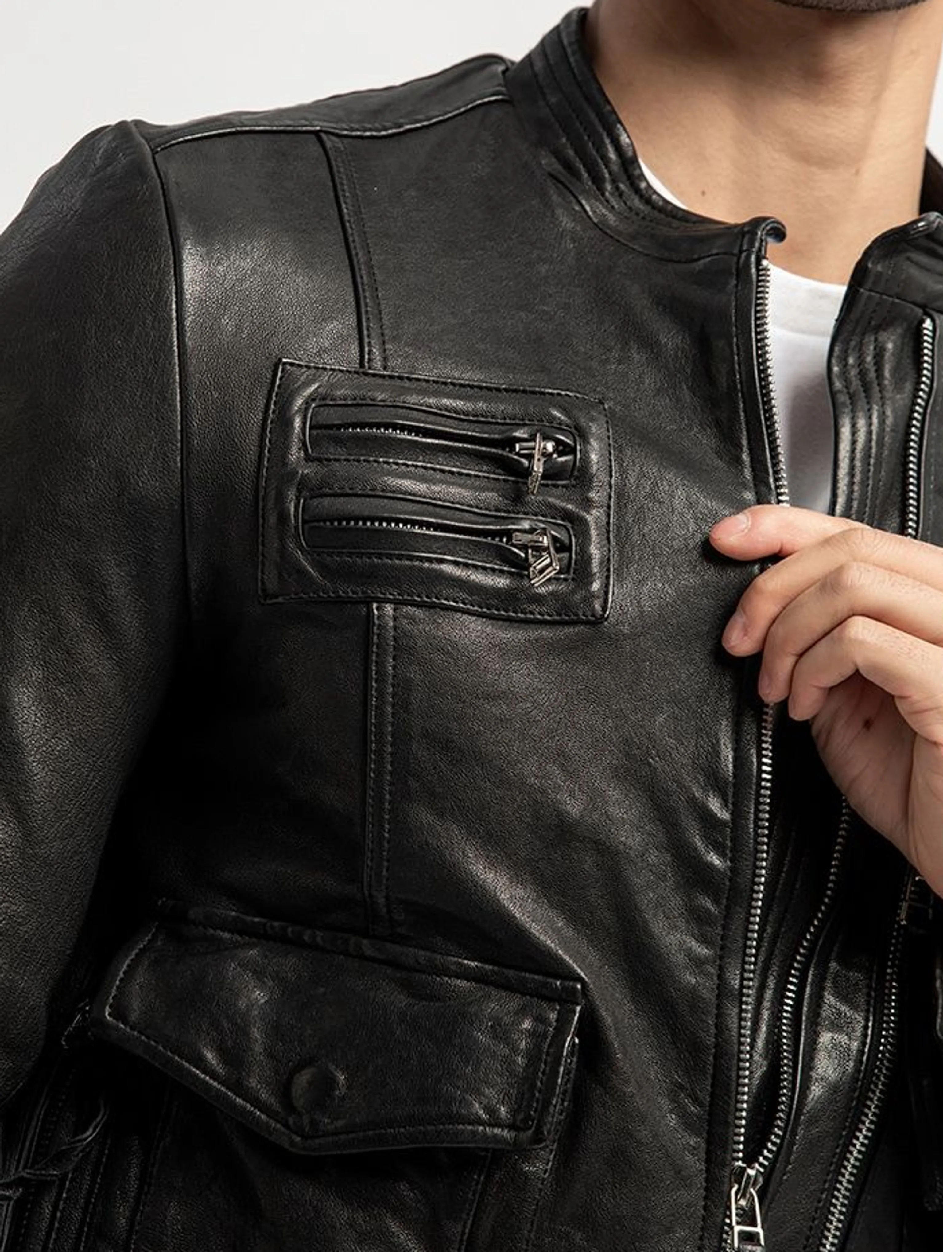 Washed Sheepskin Moto Jacket - Image 7