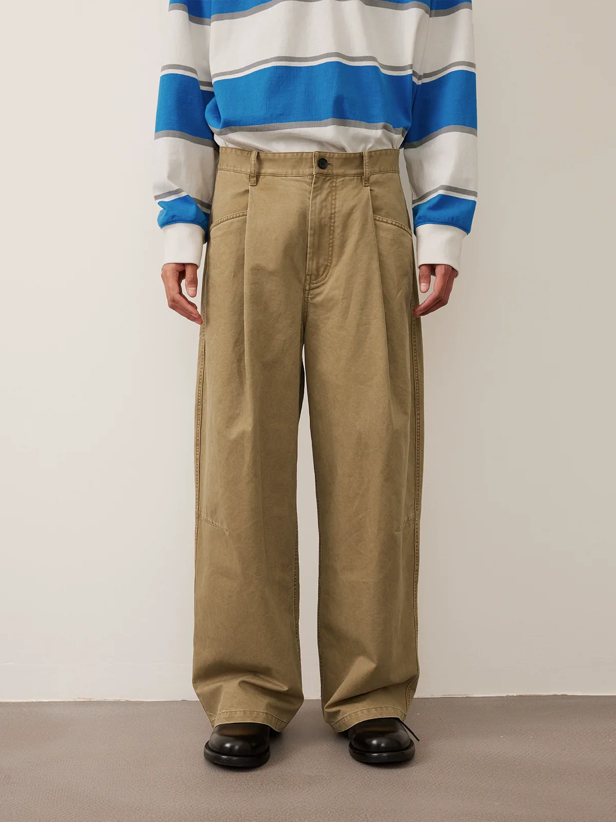 Washed Twill Single-Pleat Wide-Leg Trousers