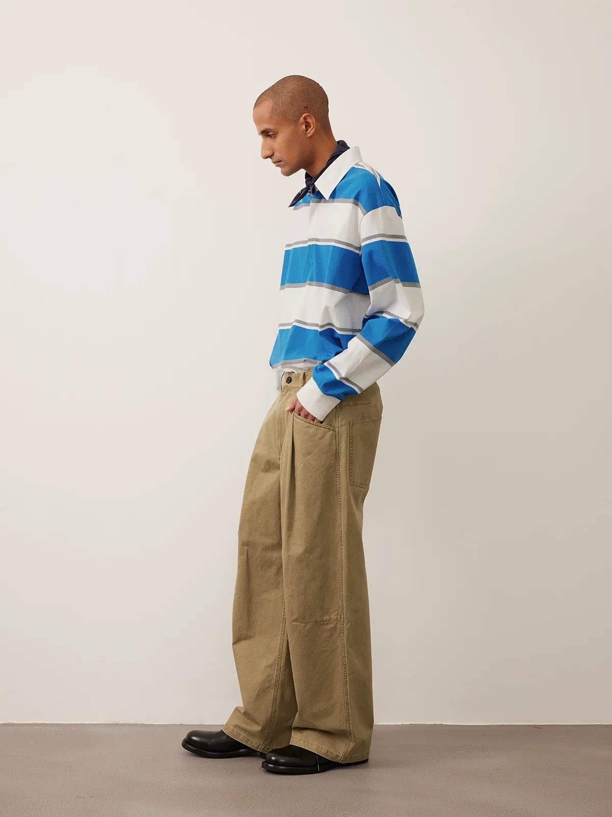 Washed Twill Single-Pleat Wide-Leg Trousers - Image 2