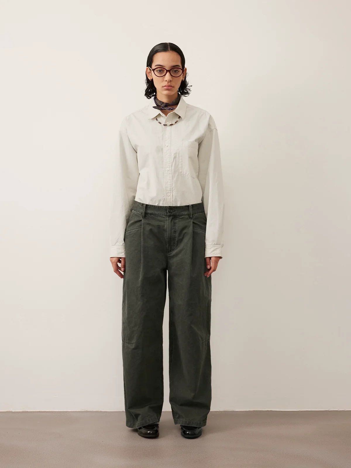 Washed Twill Single-Pleat Wide-Leg Trousers - Image 4