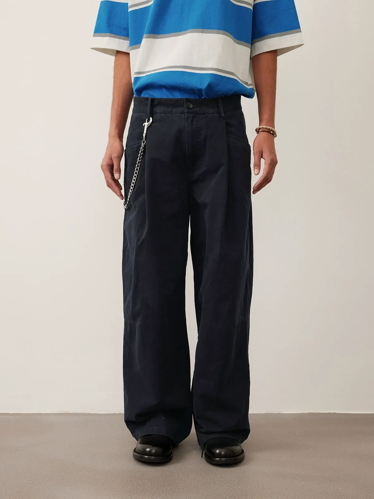 Washed Twill Single-Pleat Wide-Leg Trousers - Image 5