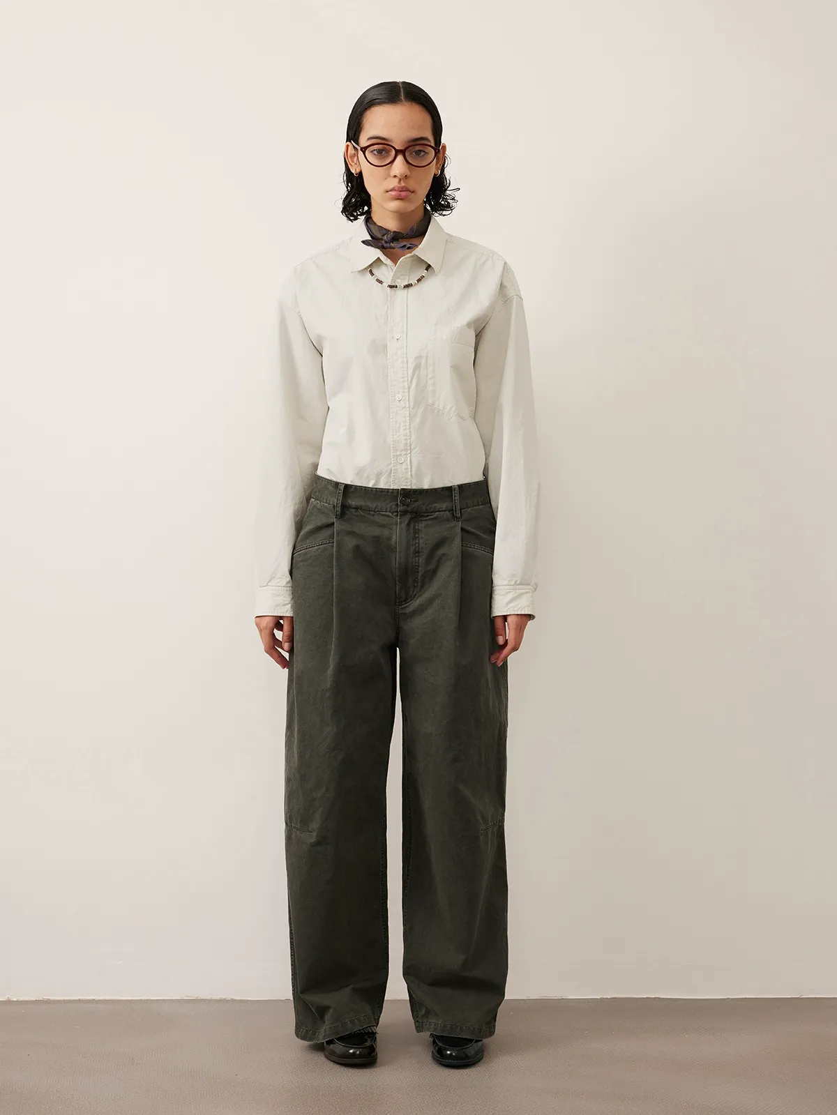 Washed Twill Single-Pleat Wide-Leg Trousers - Image 6