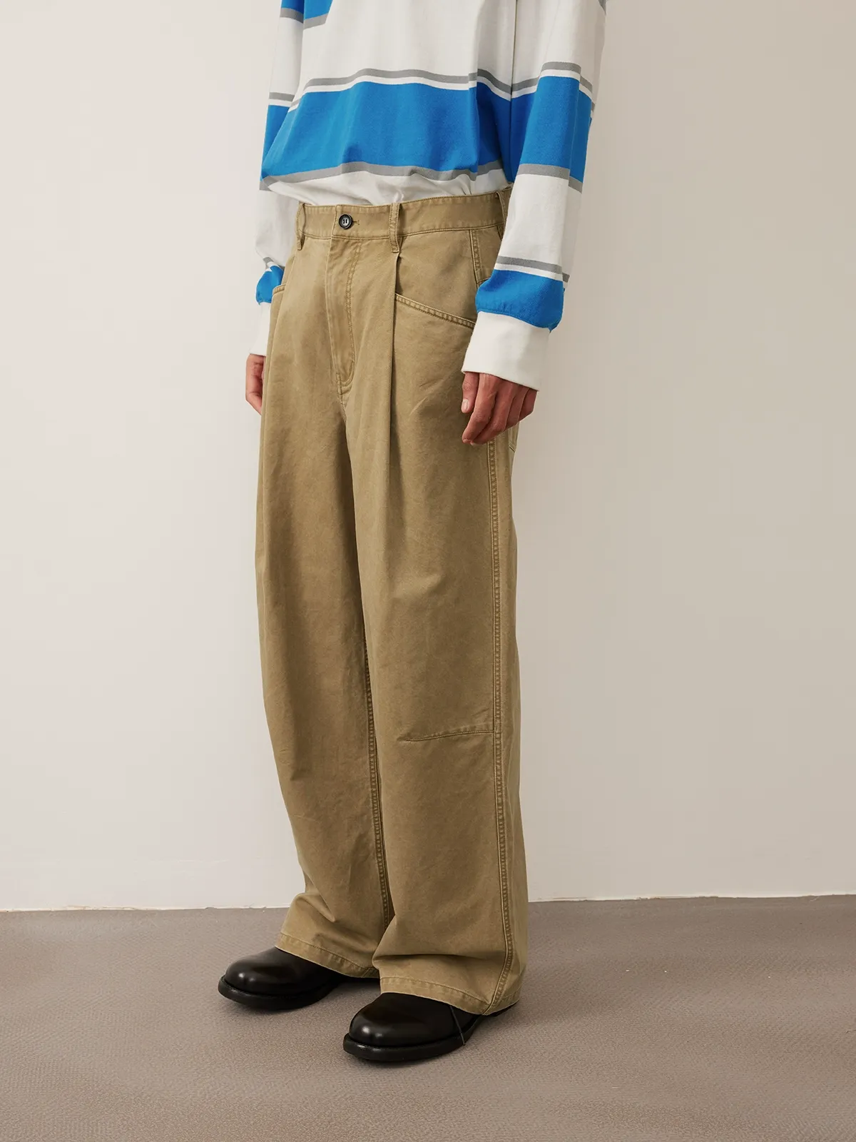 Washed Twill Single-Pleat Wide-Leg Trousers - Image 7