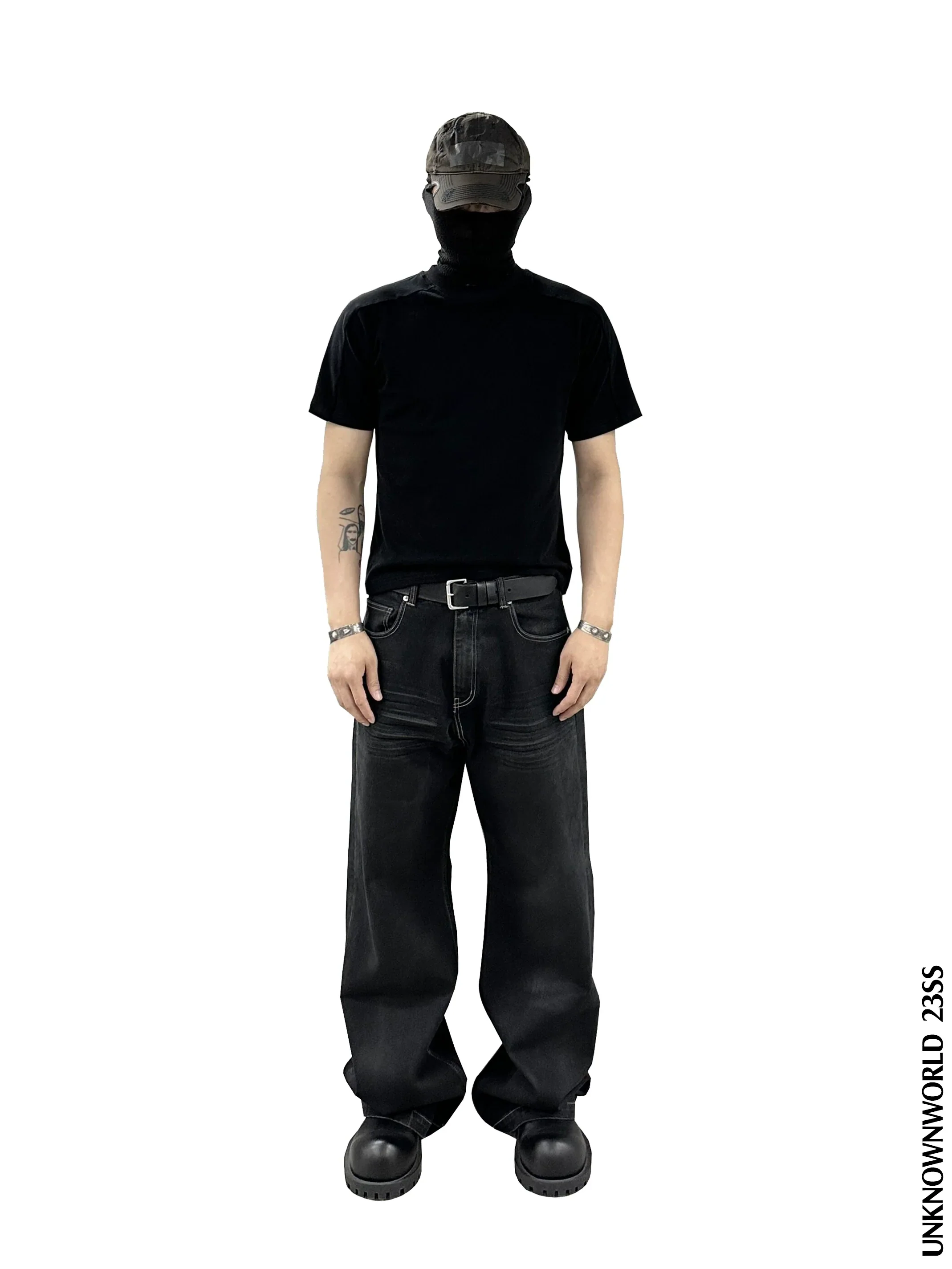 Washed Waxed Wide-Leg Jeans