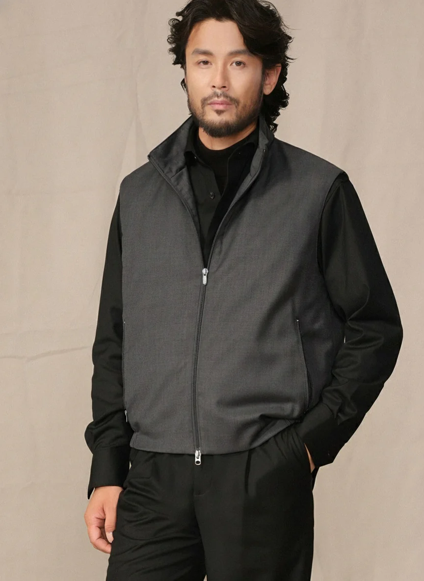 Water-Repellent Wool-Blend Stand-Collar Vest