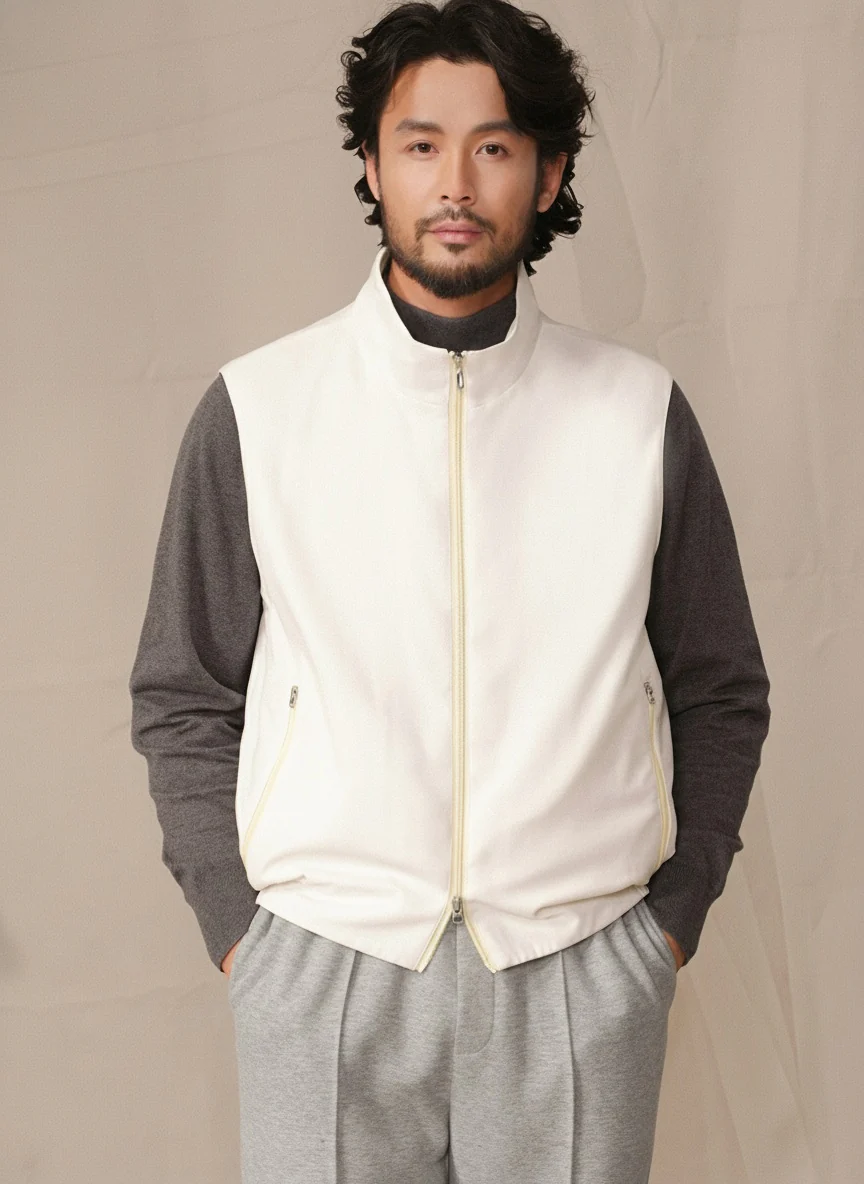 Water-Repellent Wool-Blend Stand-Collar Vest - Image 3