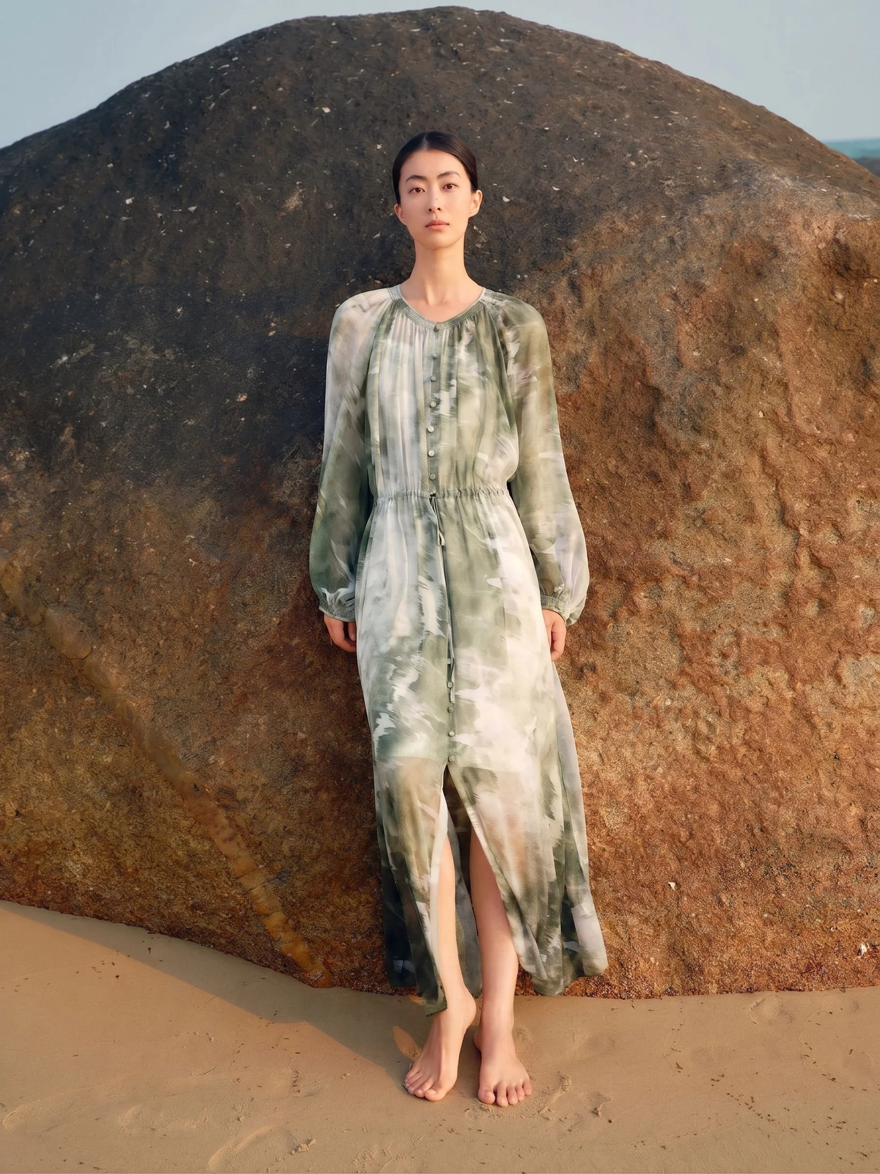 Watercolor Mulberry Silk Maxi Dress