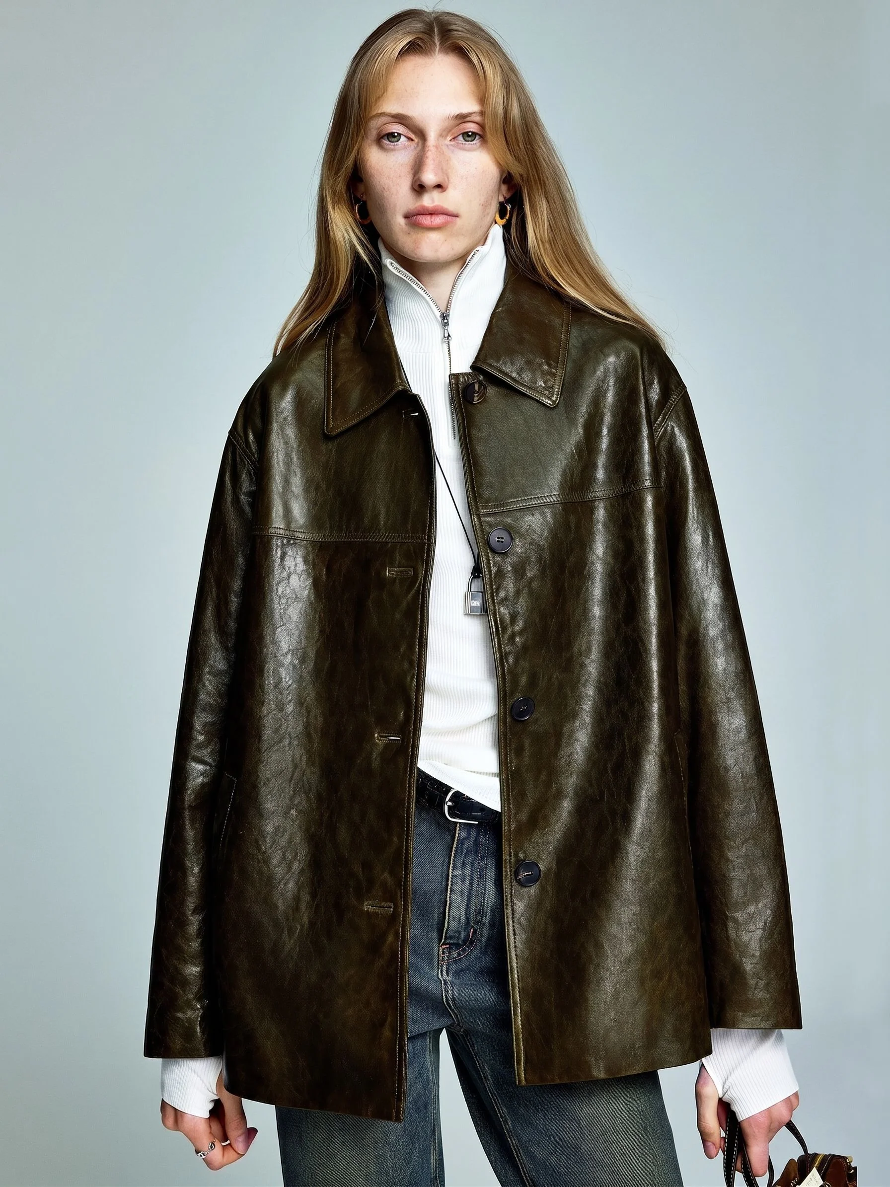 Waxed Leather Shirt Jacket - Image 2