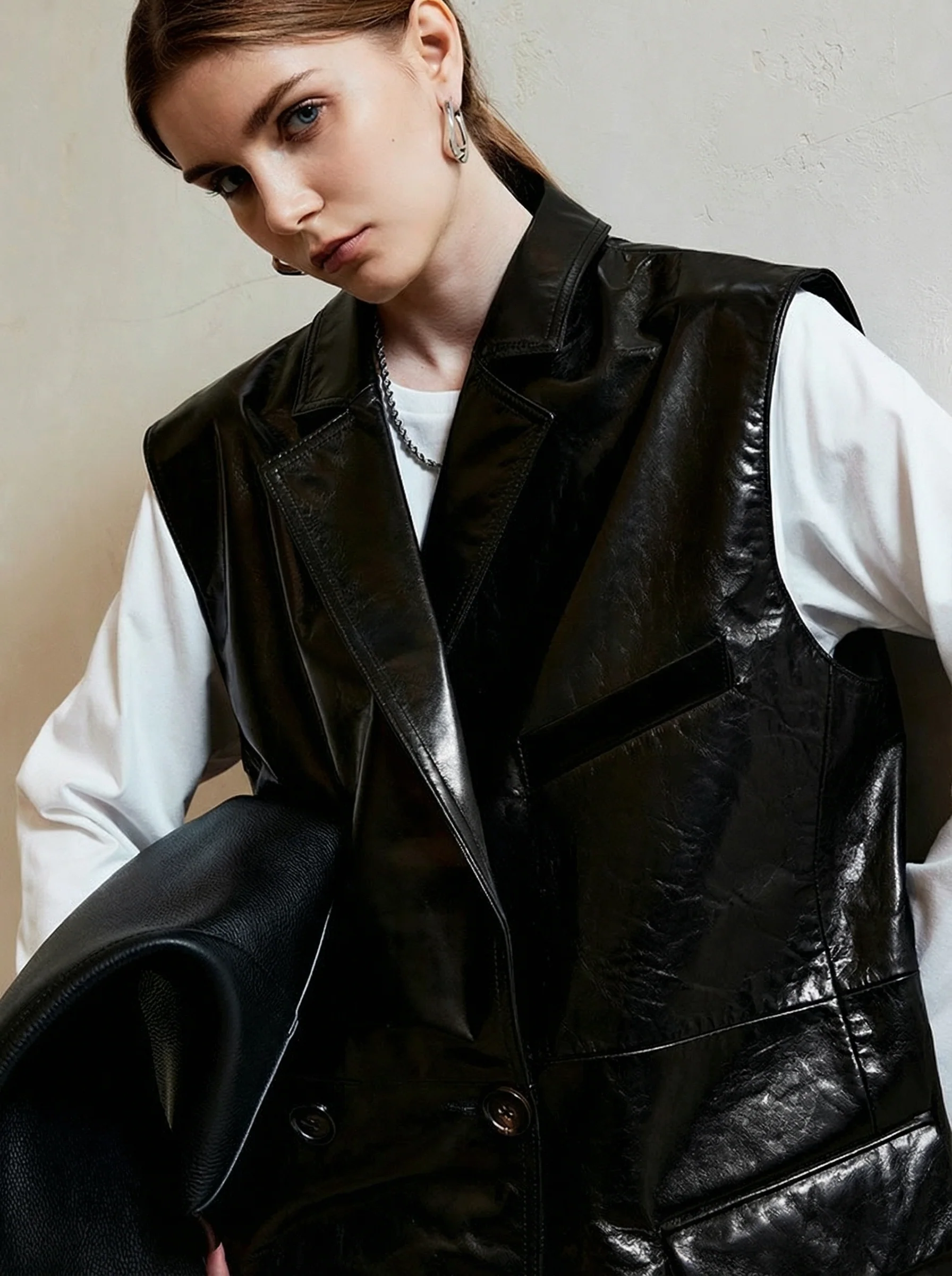 Waxy Lambskin V‑Neck Jacket - Image 2