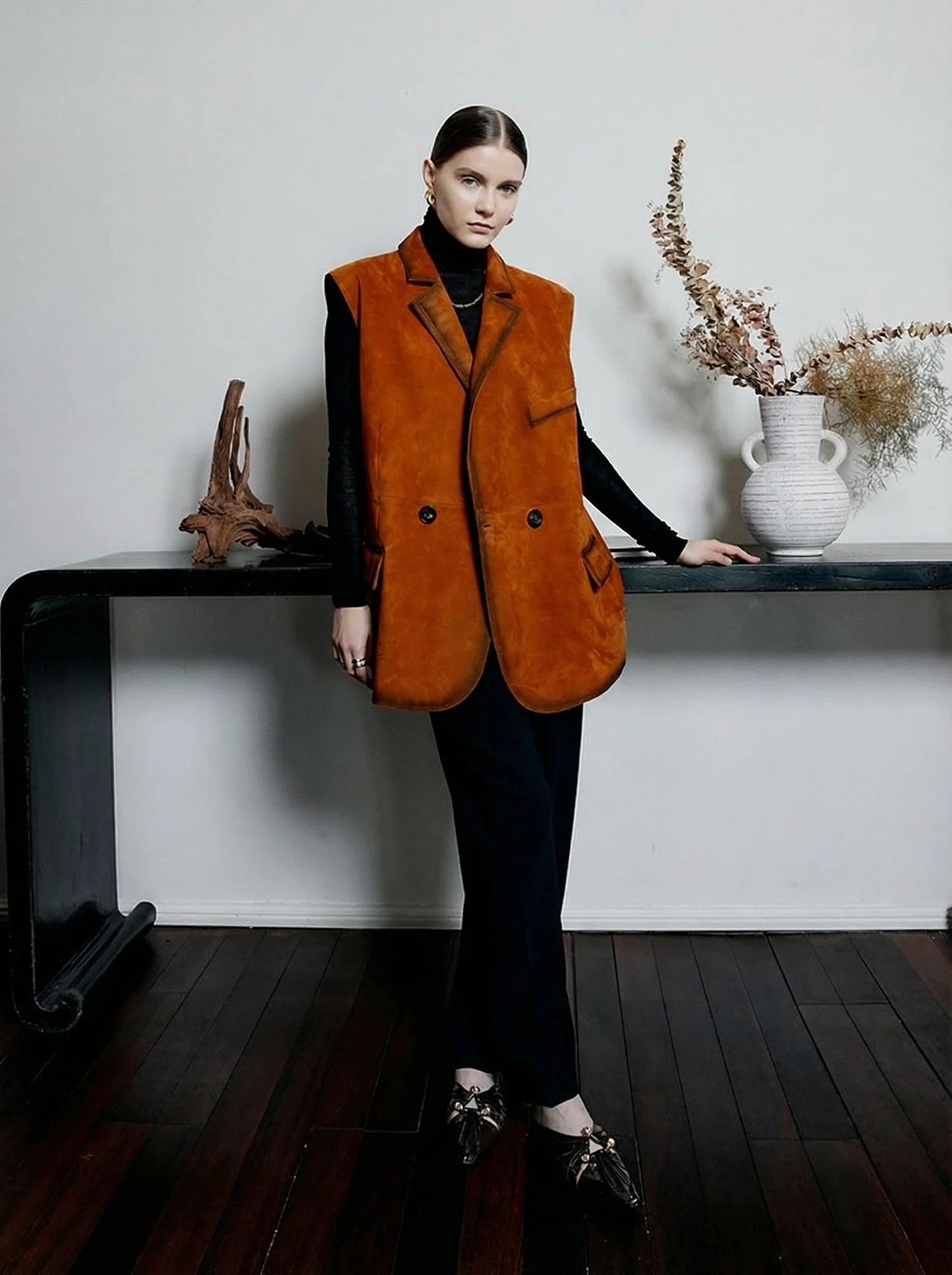 Waxy Lambskin V‑Neck Jacket - Image 3