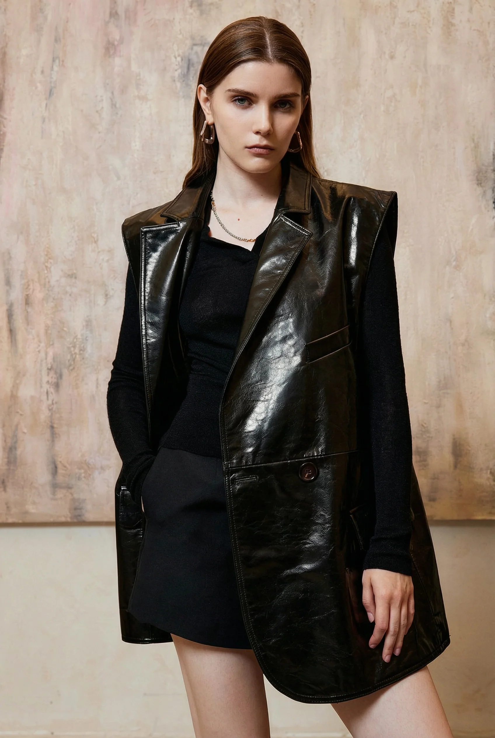 Waxy Lambskin V‑Neck Jacket - Image 4