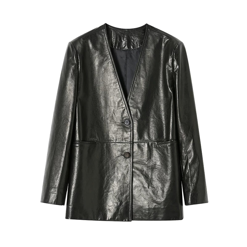 Waxy Lambskin V‑Neck Jacket - Image 8