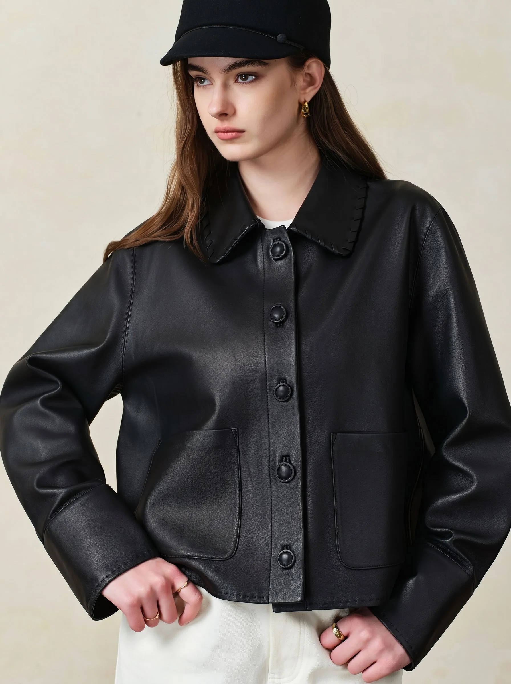Whipstitched Leather Jacket