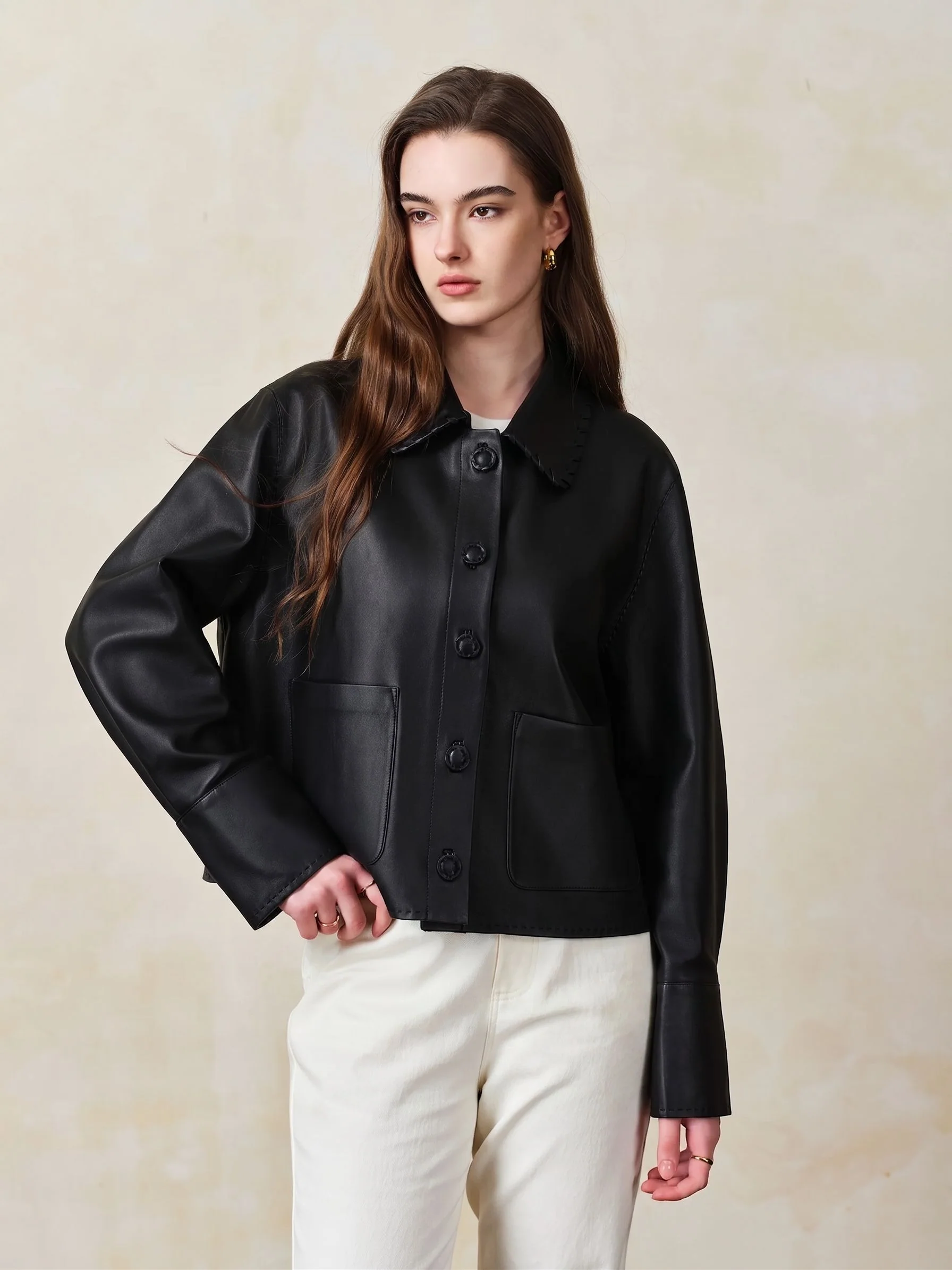 Whipstitched Leather Jacket - Image 3