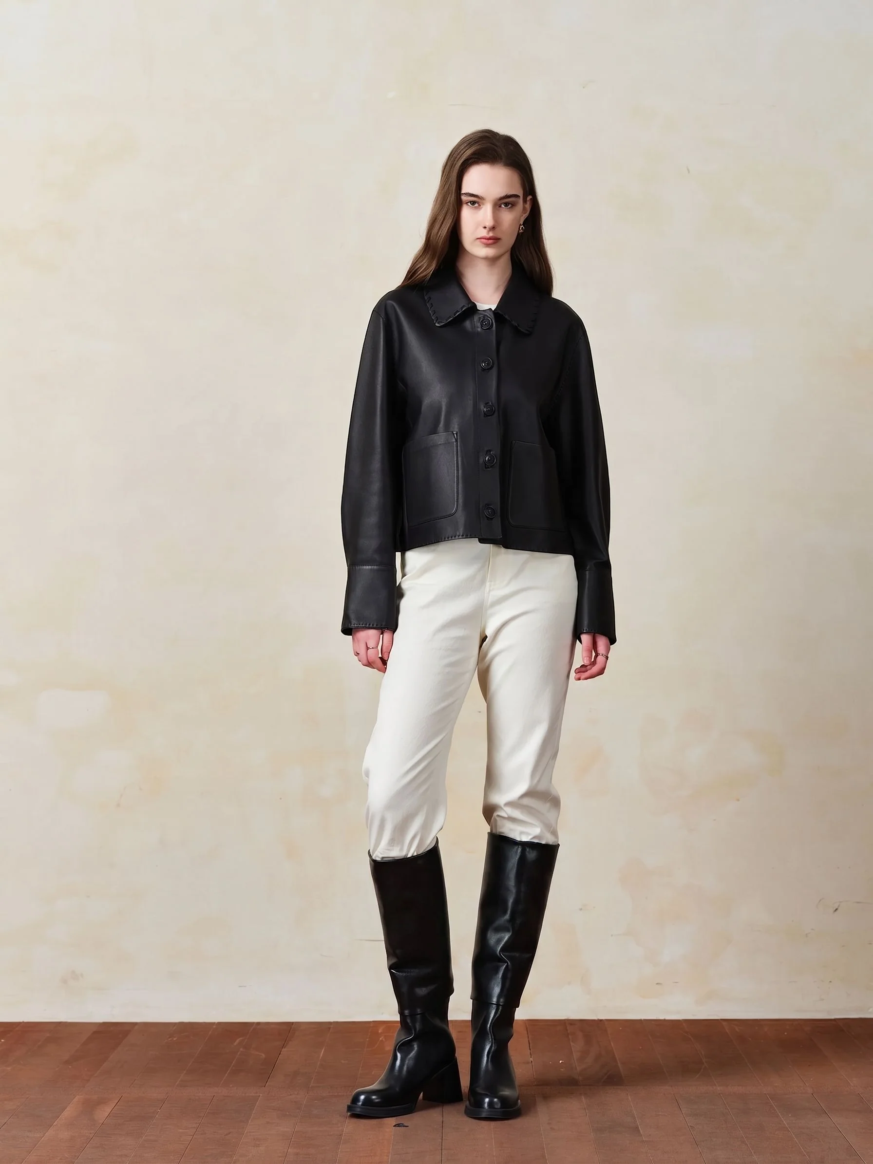 Whipstitched Leather Jacket - Image 4