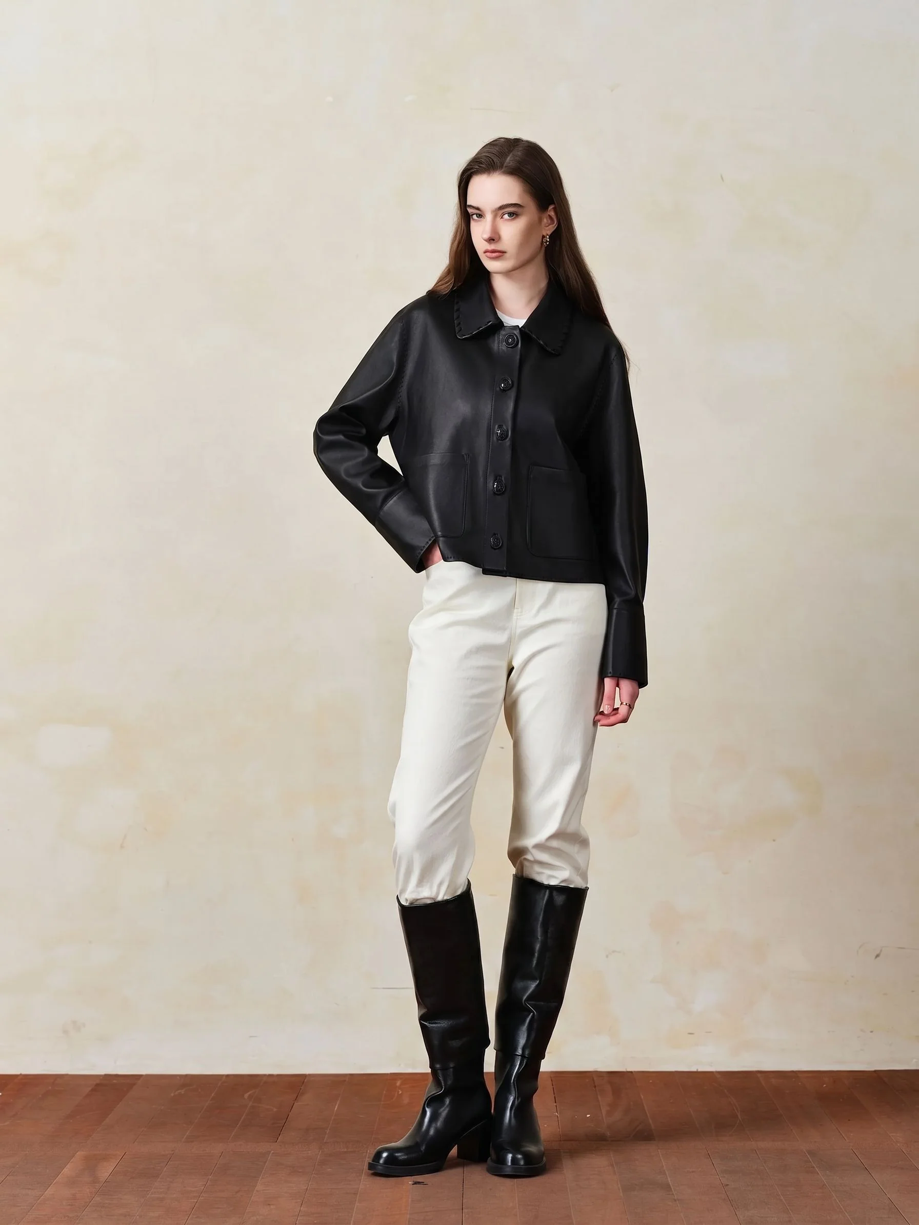 Whipstitched Leather Jacket - Image 5