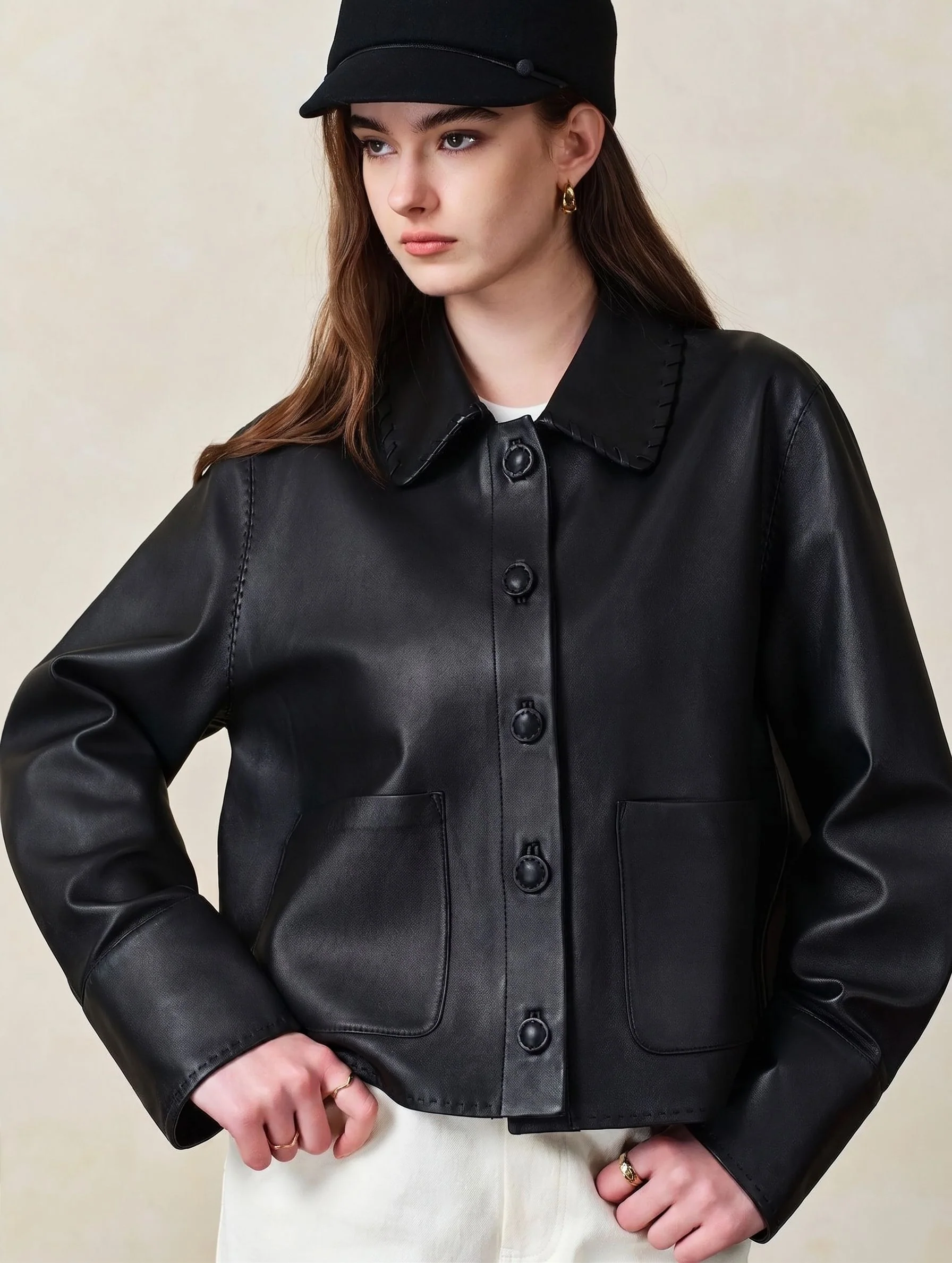 Whipstitched Leather Jacket - Image 6