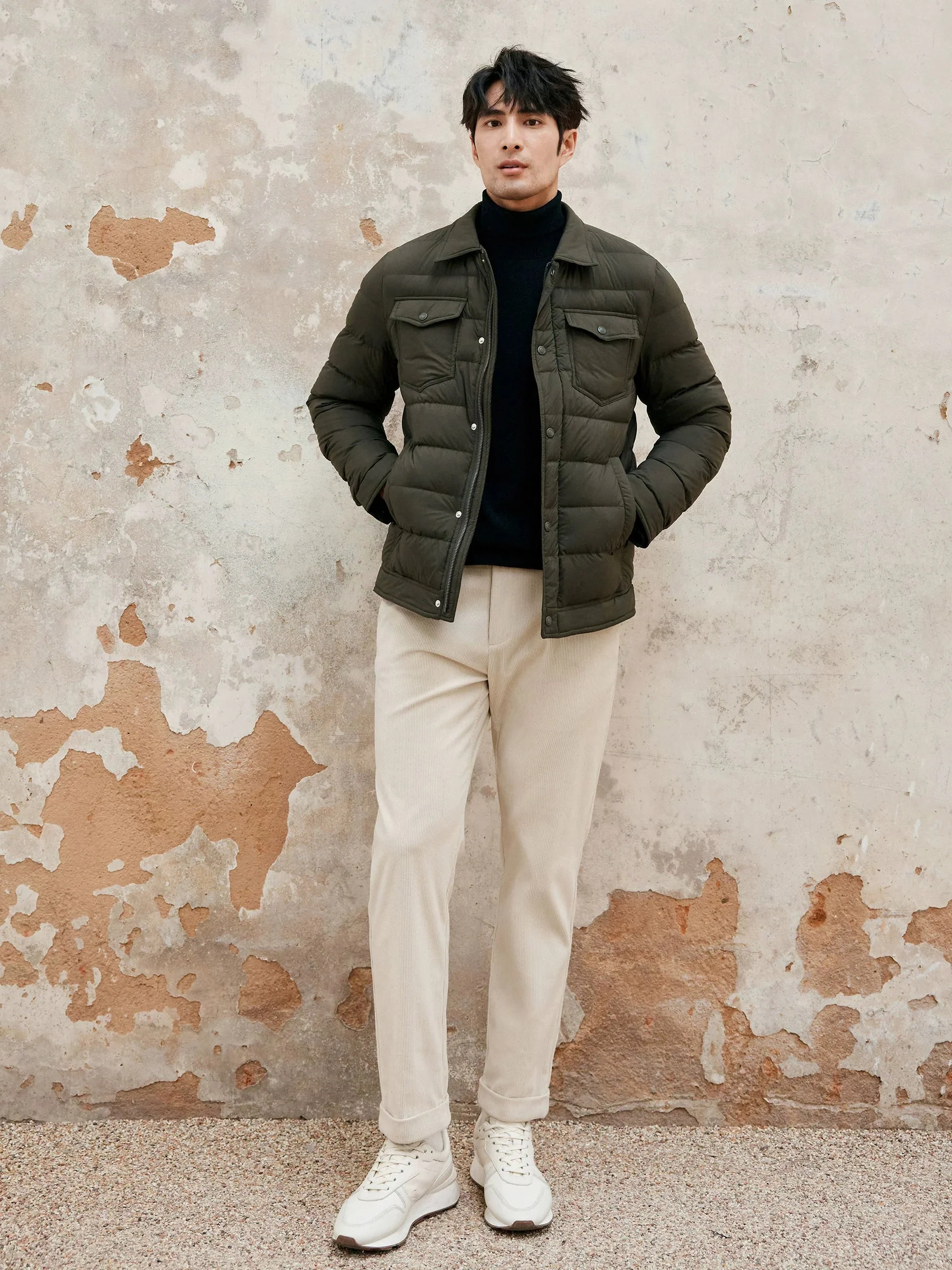 White Goose Down Shirt-Collar Puffer Jacket - Image 2