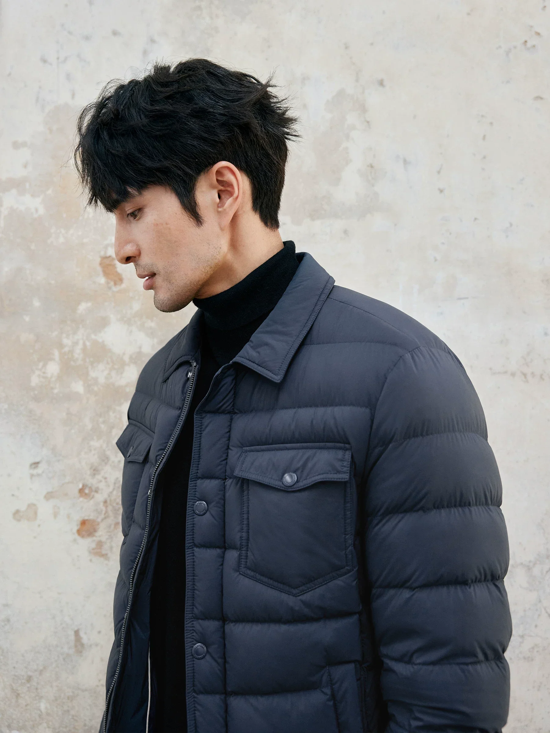 White Goose Down Shirt-Collar Puffer Jacket - Image 4