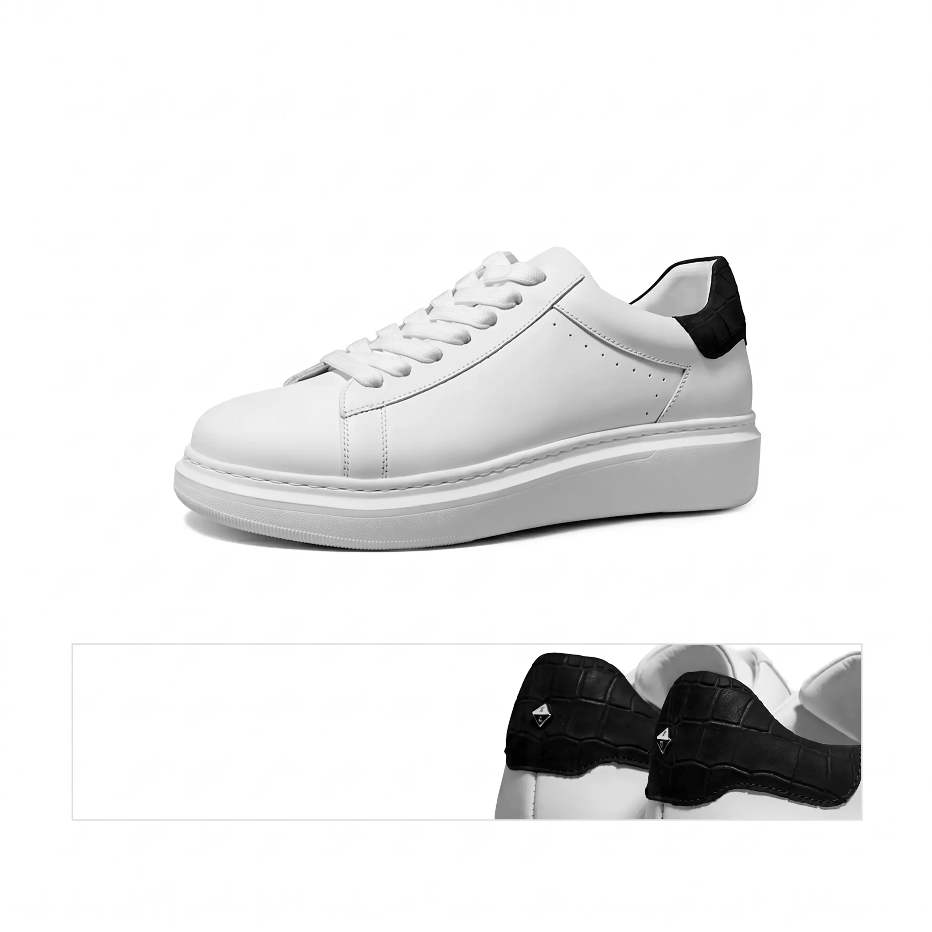 White Hidden-Lift Leather Low-Top