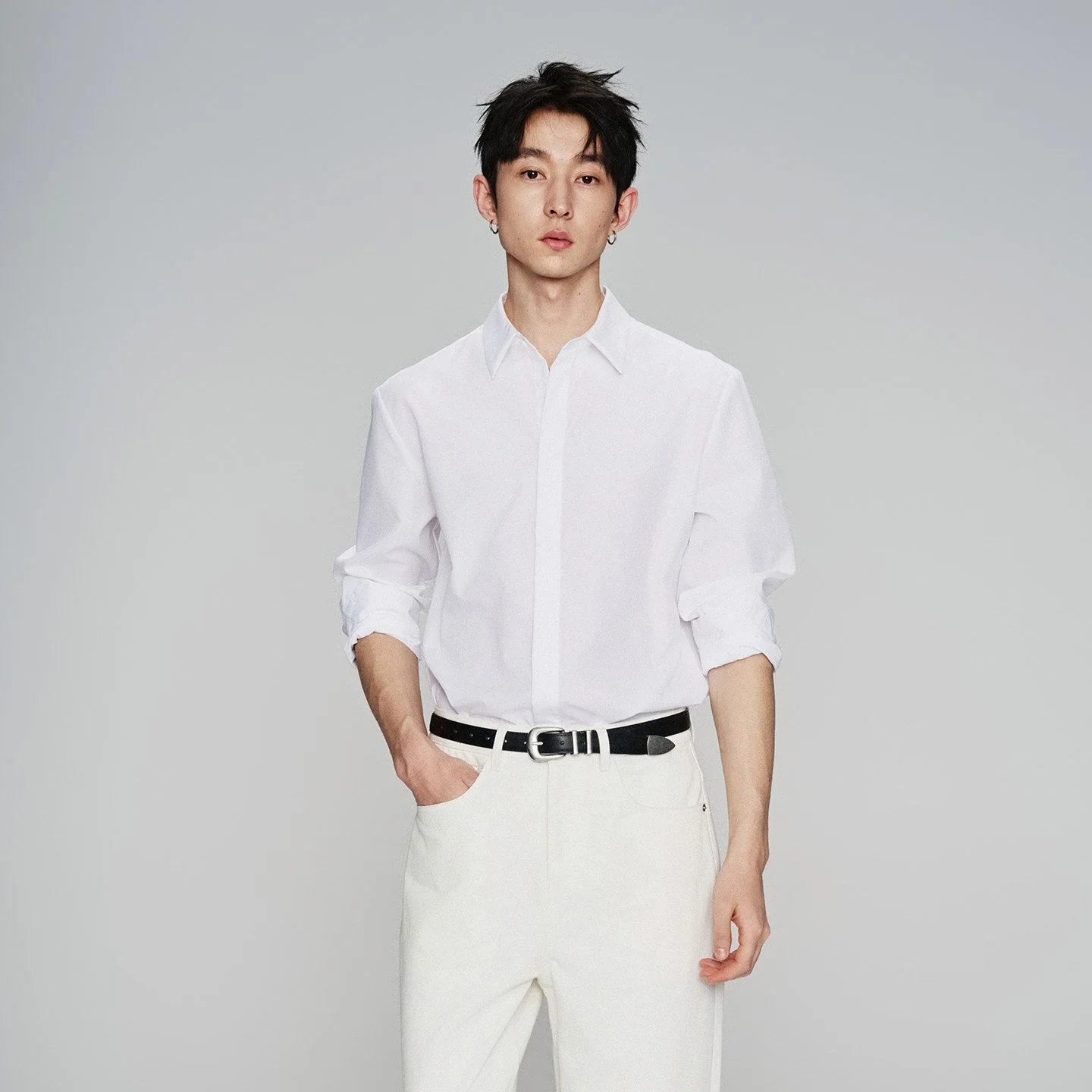 White Hidden-Placket Shirt - Image 6