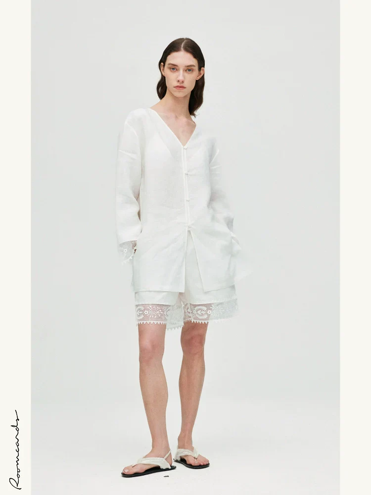 White Lace-Trim Shorts - Image 2