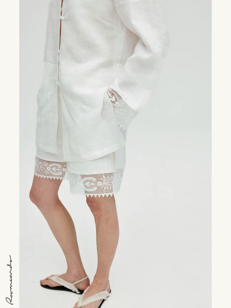 White Lace-Trim Shorts - Image 3