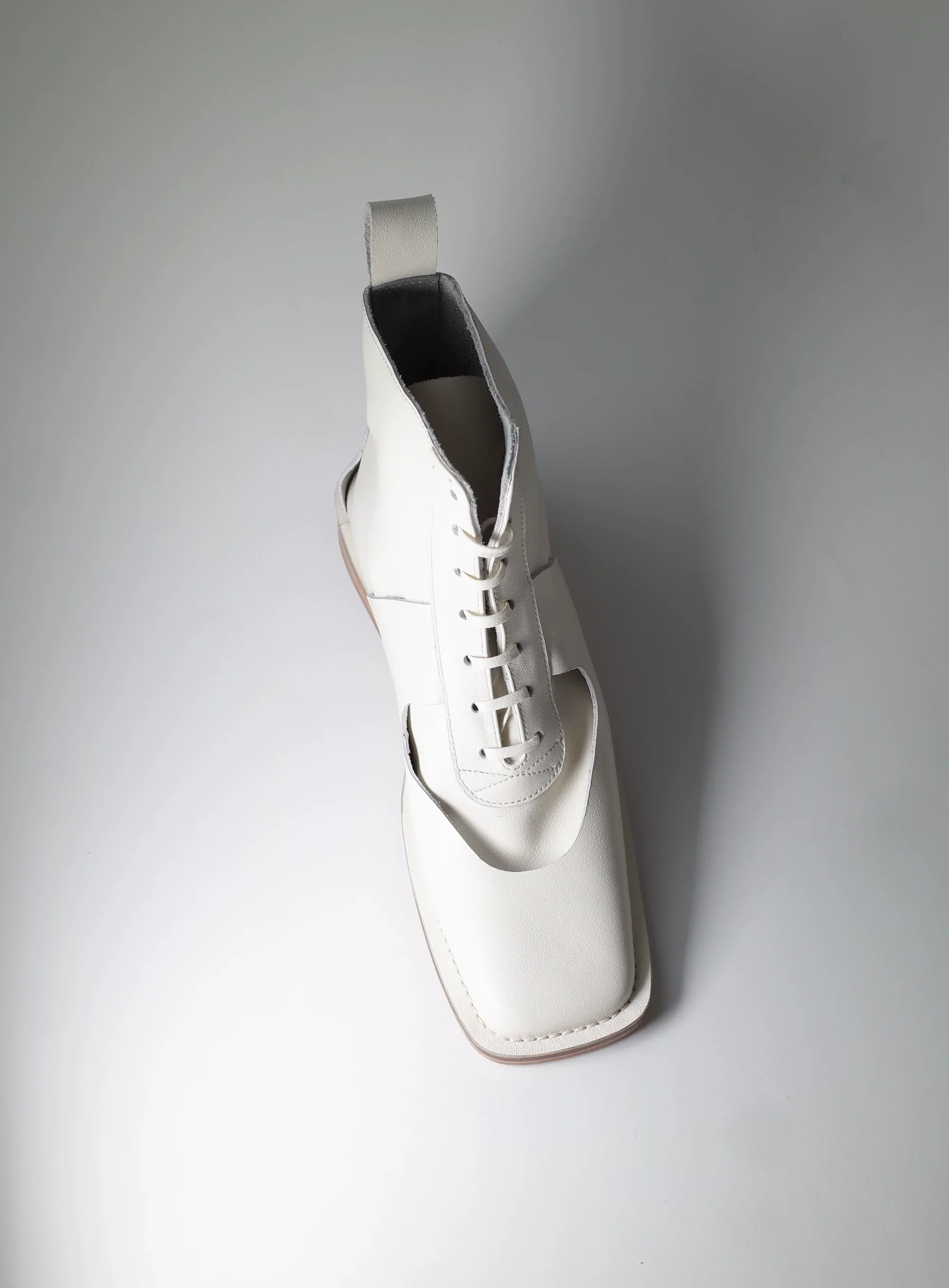 White Square-Toe Leather Ankle Boots