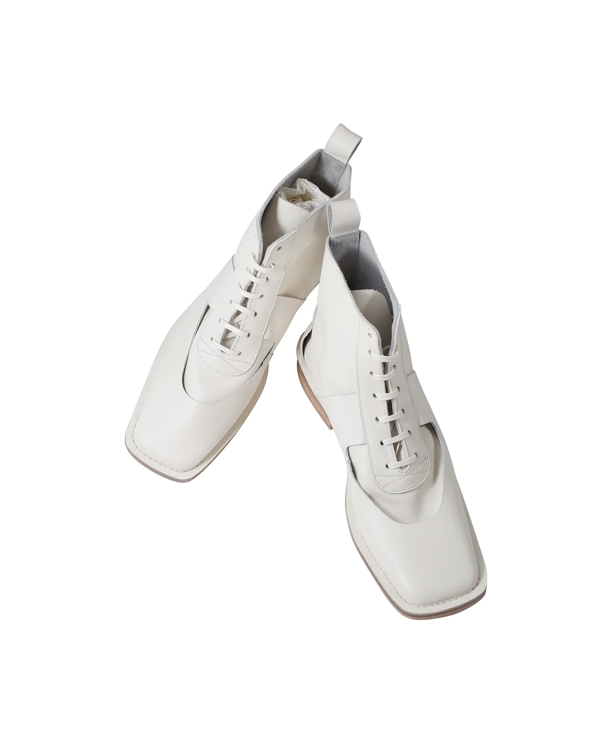 White Square-Toe Leather Ankle Boots - Image 2