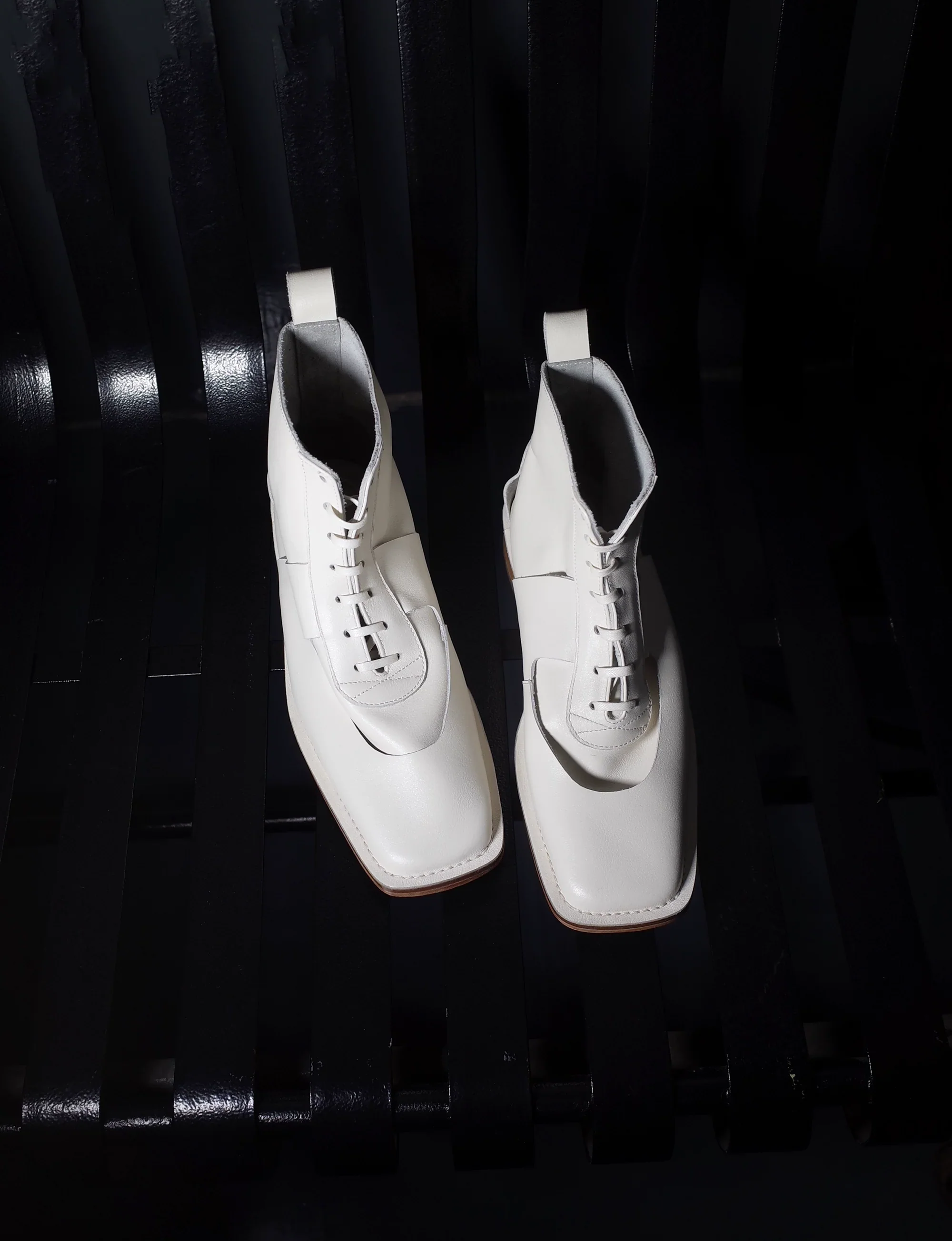 White Square-Toe Leather Ankle Boots - Image 3