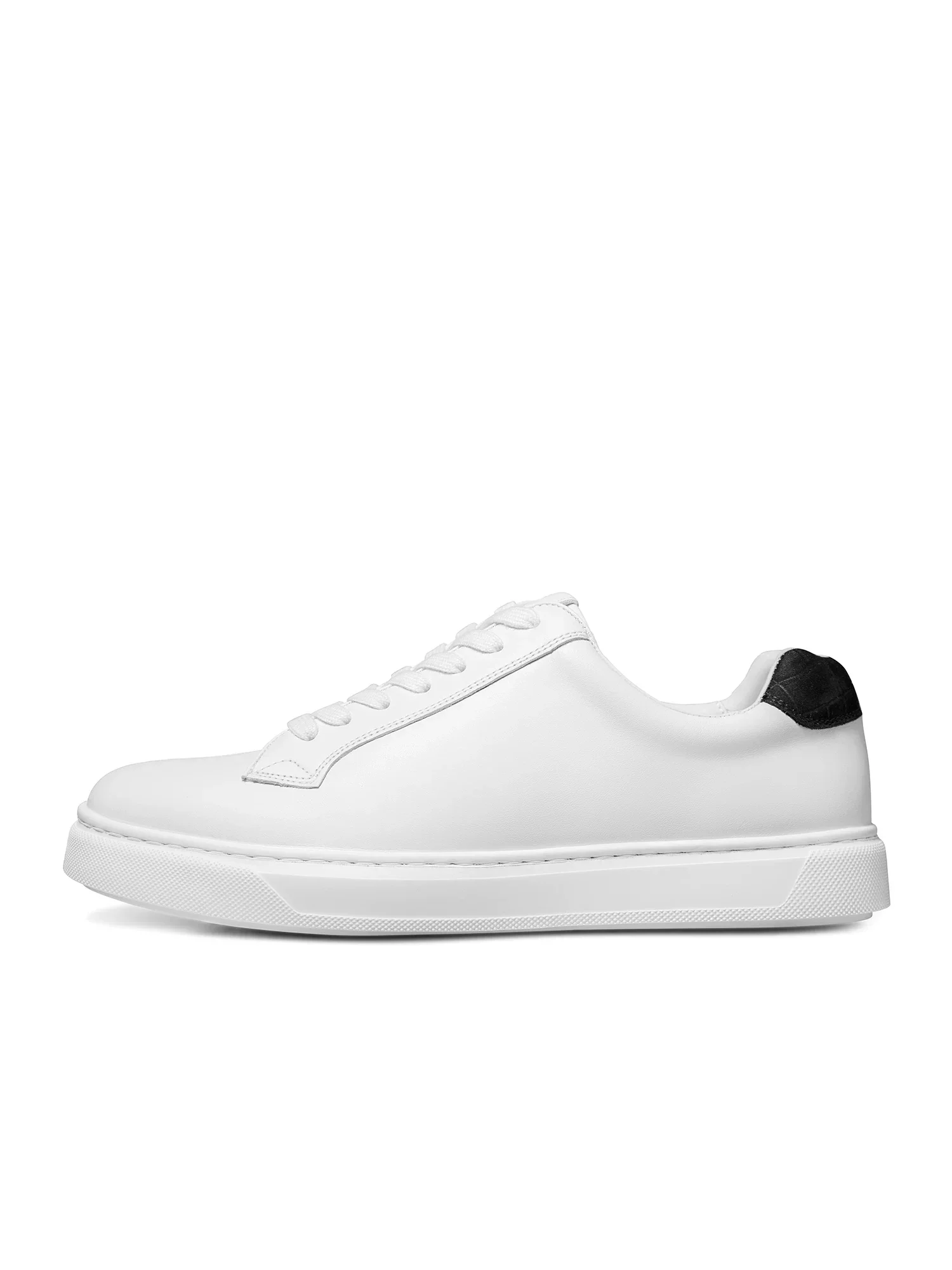 White Top-Grain Leather Low-Top Sneaker with Black Heel Tab