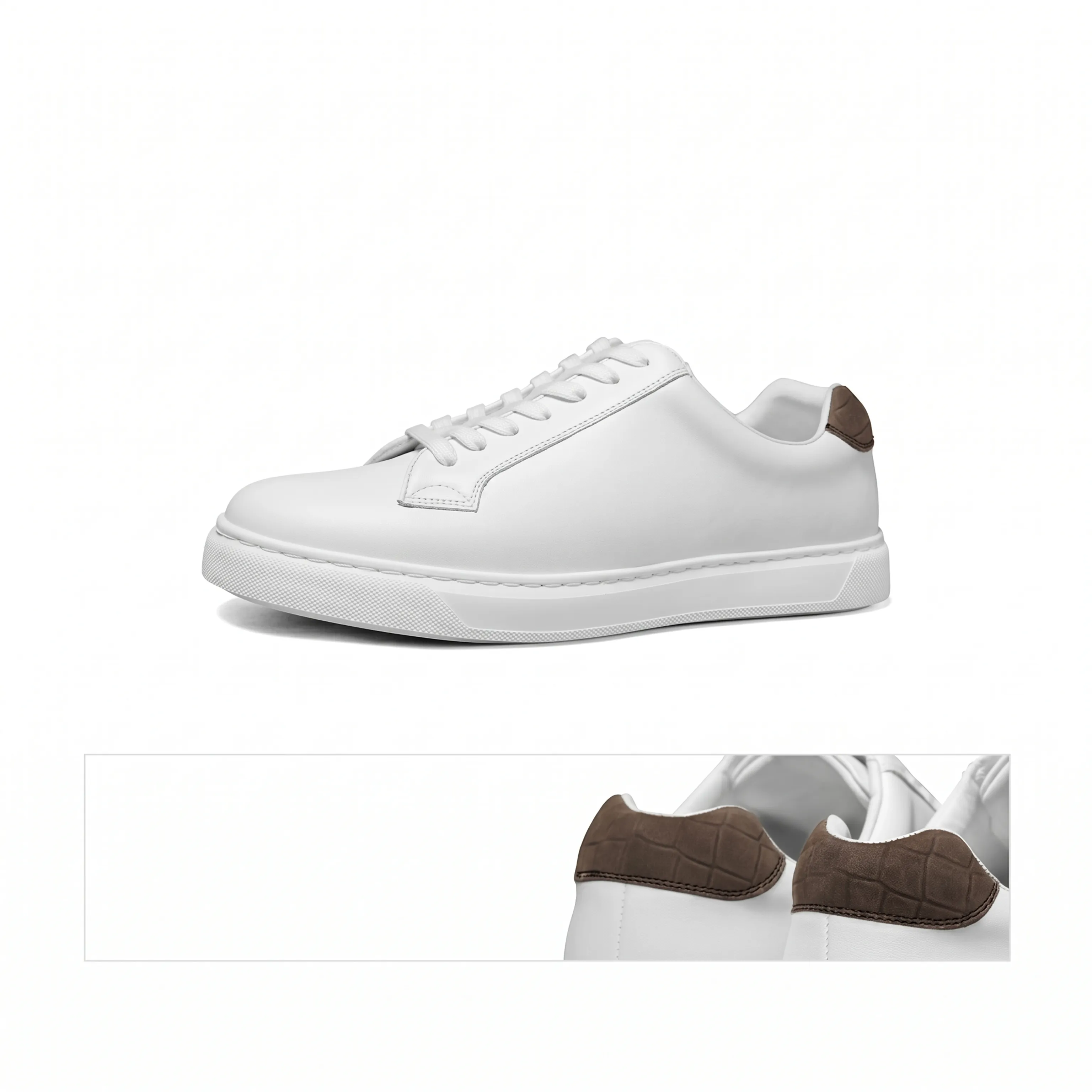 White Top-Grain Leather Low-Top Sneaker with Black Heel Tab - Image 2