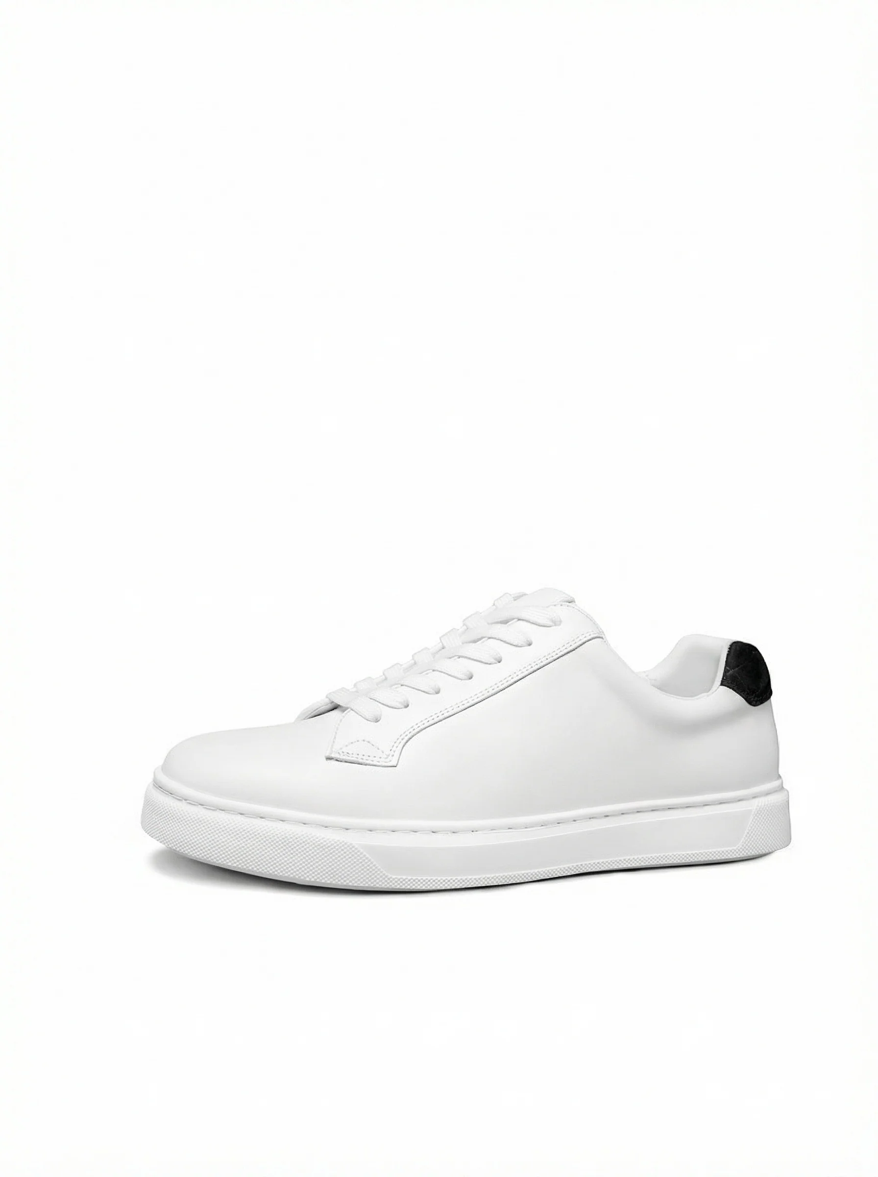 White Top-Grain Leather Low-Top Sneaker with Black Heel Tab - Image 3