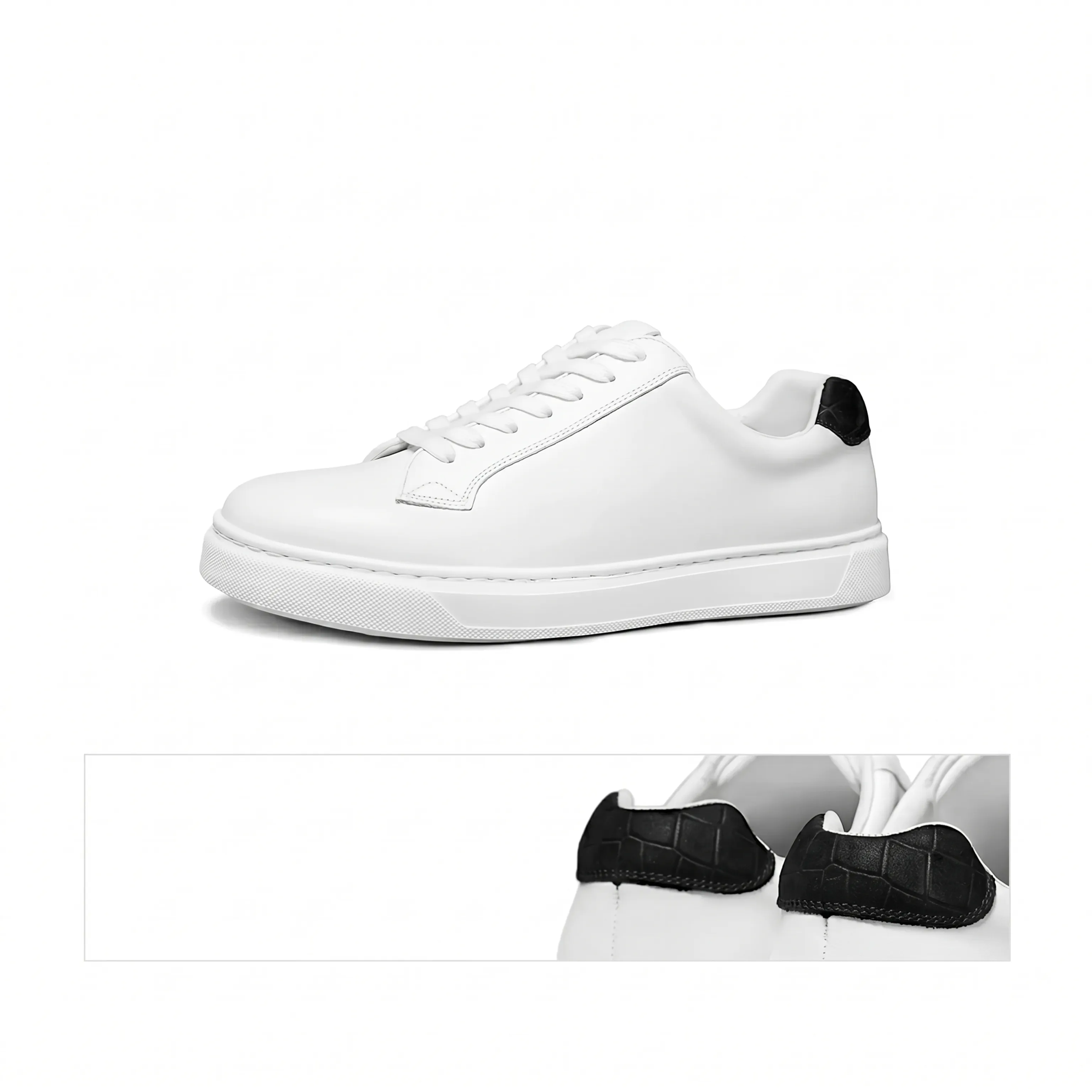 White Top-Grain Leather Low-Top Sneaker with Black Heel Tab - Image 4