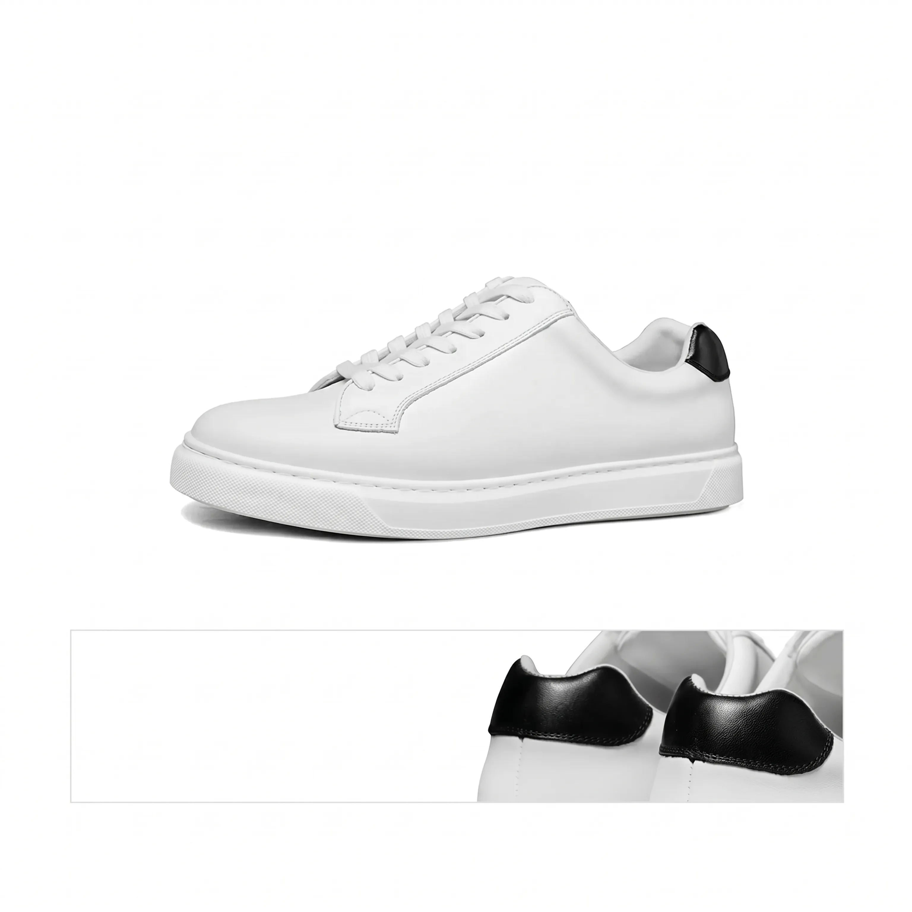 White Top-Grain Leather Low-Top Sneaker with Black Heel Tab - Image 5