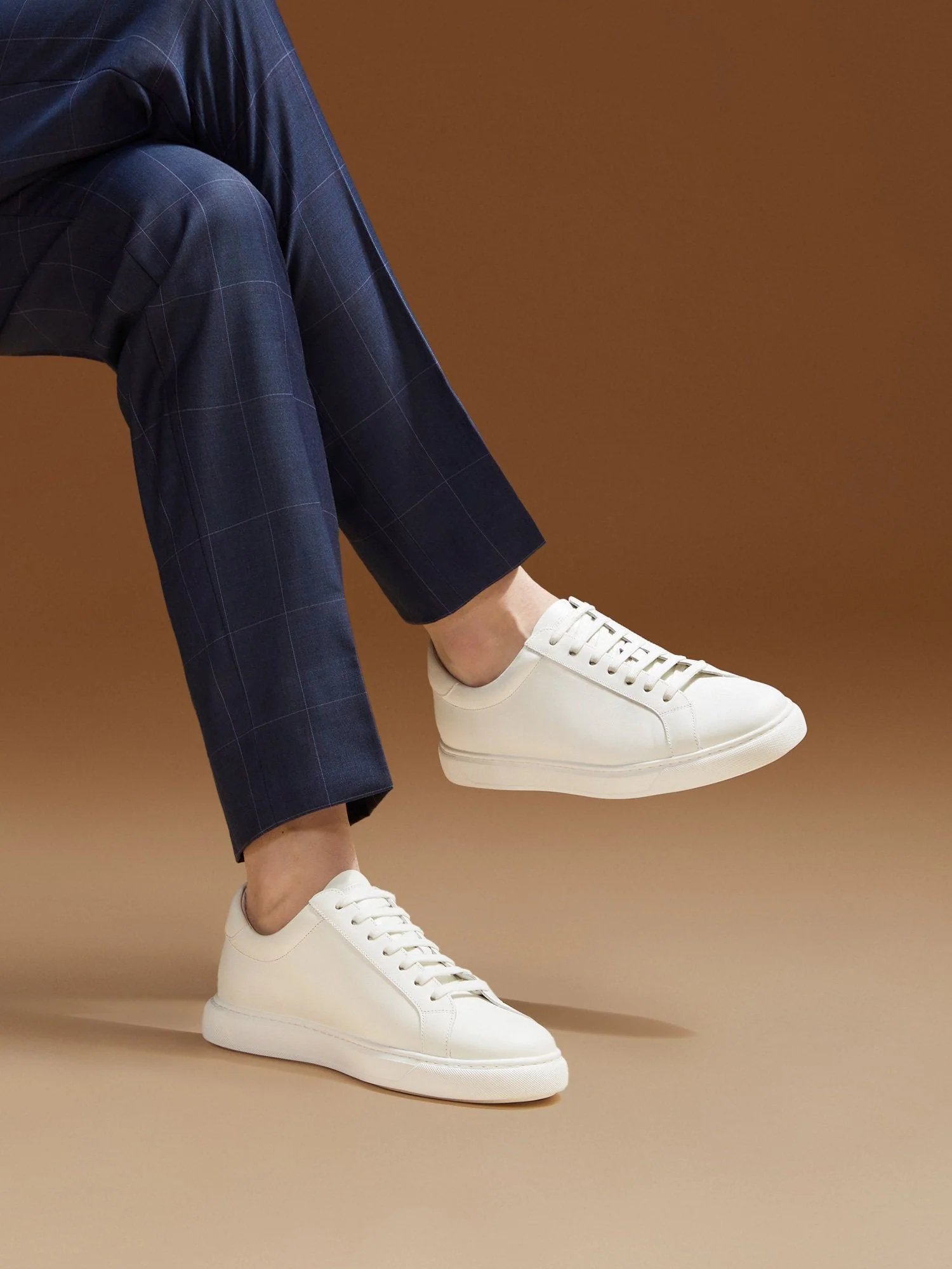 White Top-Grain Leather Low-Top Sneakers - Image 3