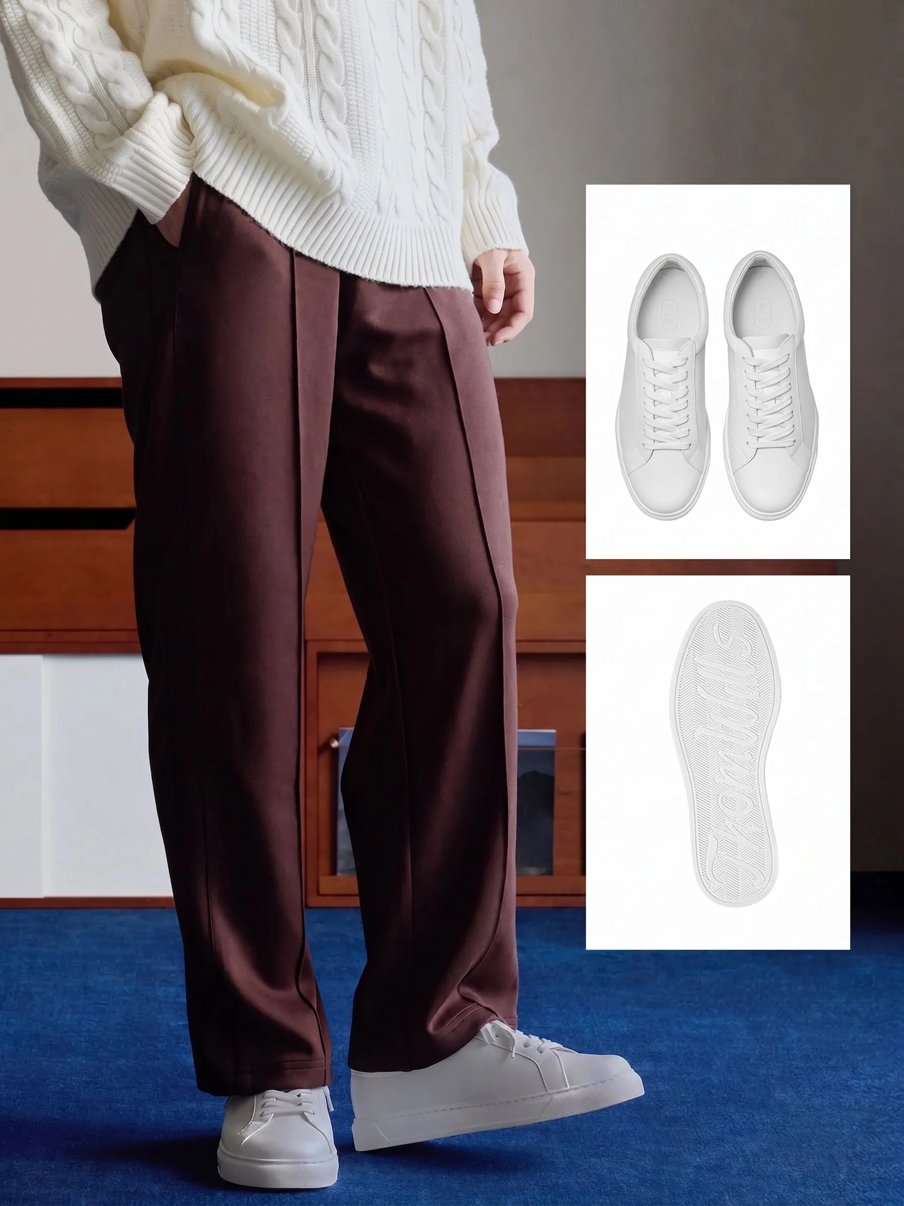 White Top-Grain Leather Low-Top Sneakers - Image 4
