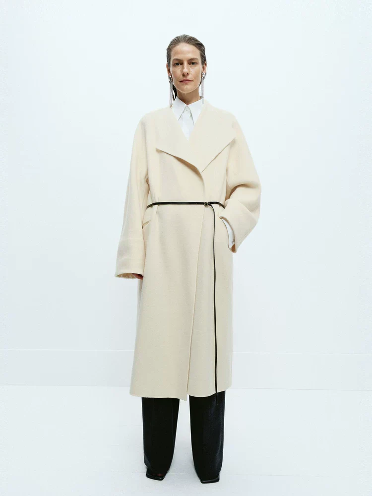 Wide-Lapel Wrap Coat